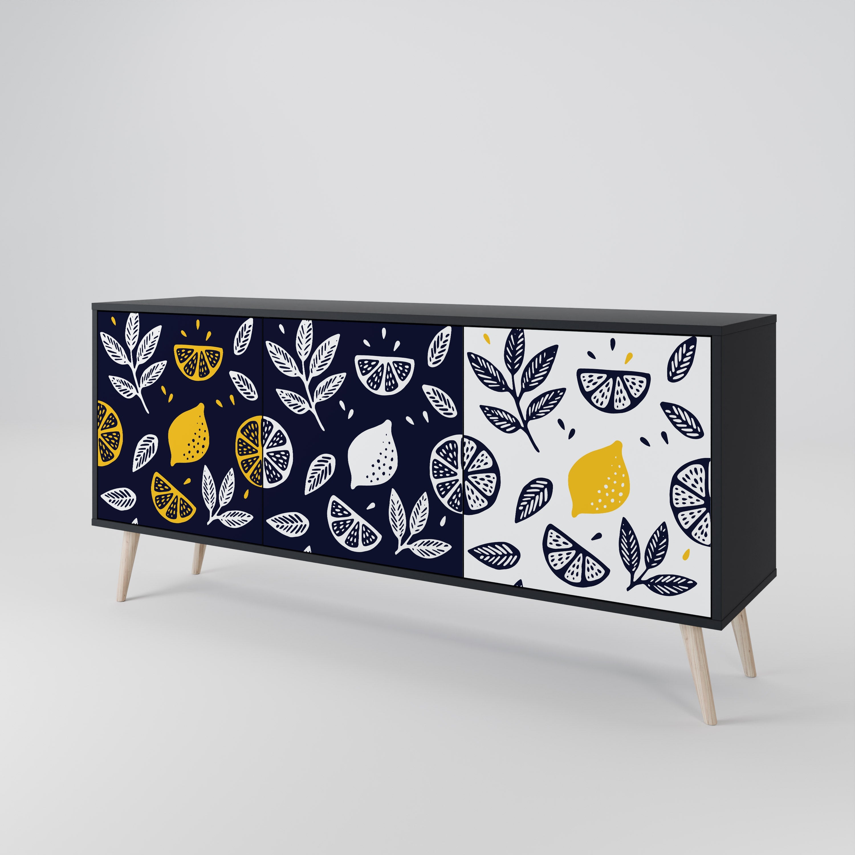 CITRUS BLACK AND WHITE Τρίθυρο Μπουφές σε Μαύρο Φινίρισμα