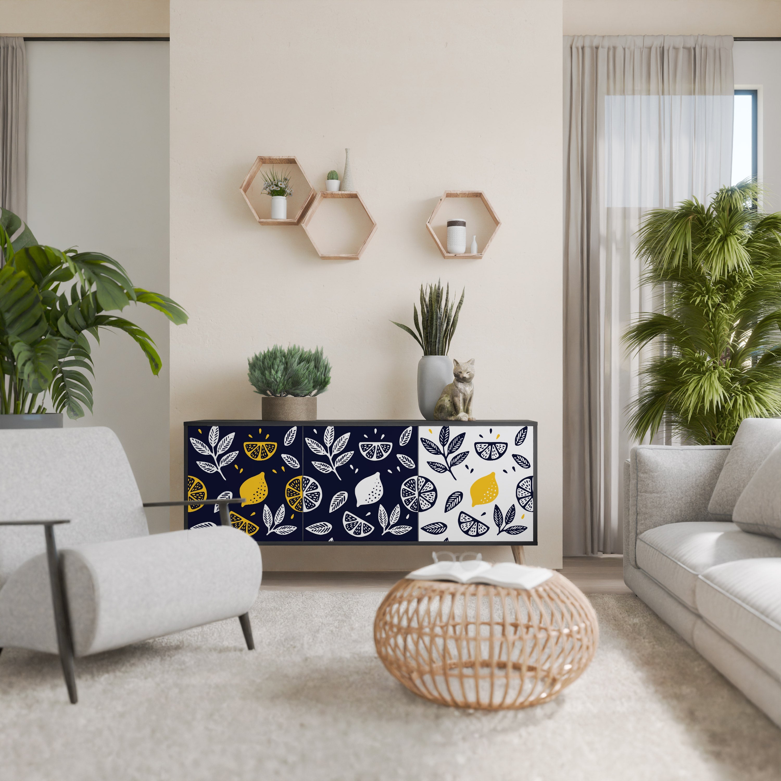 CITRUS BLACK AND WHITE Τρίθυρο Μπουφές σε Μαύρο Φινίρισμα