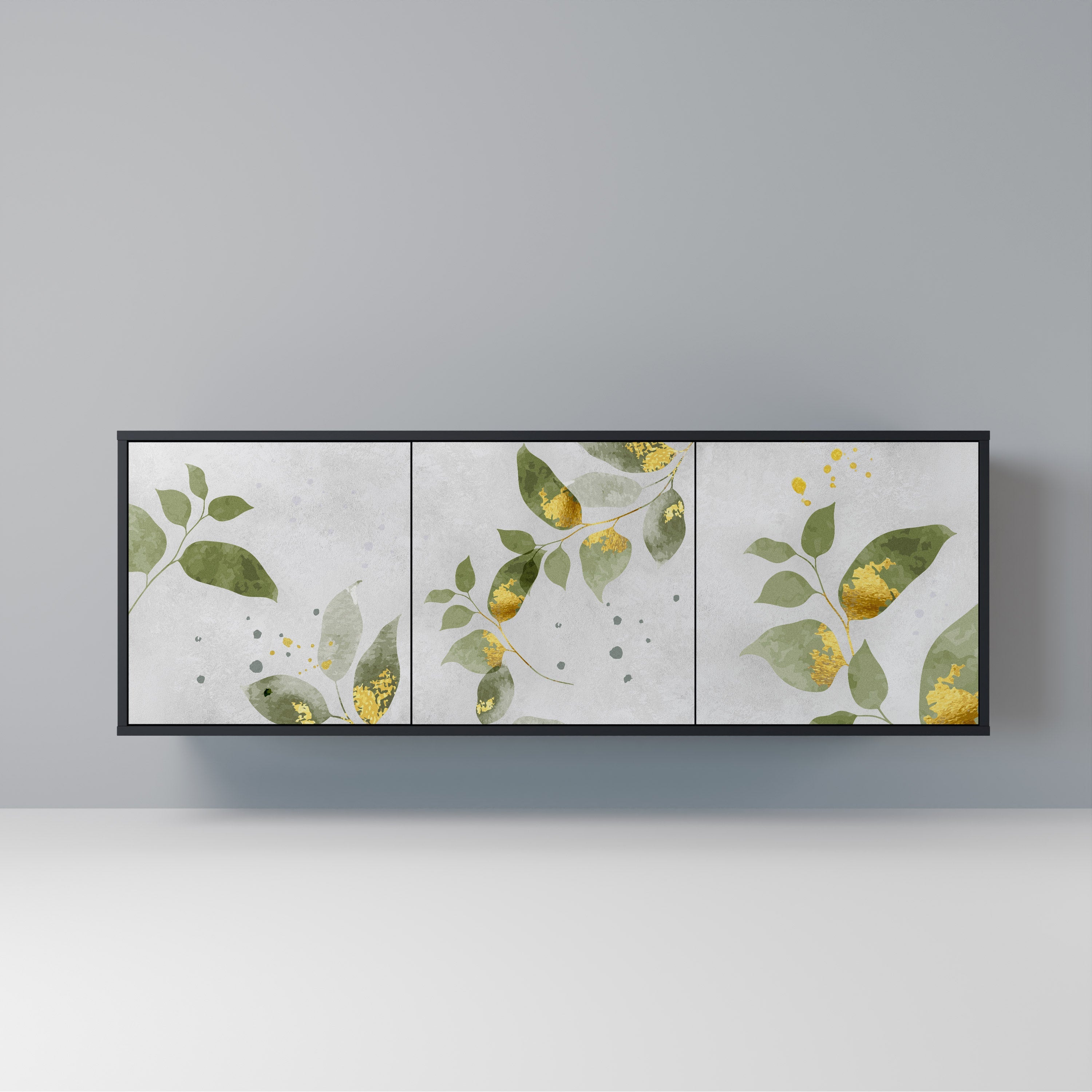 ELEGANT BOTANICS Τρίθυρο Μπουφές σε Μαύρο Φινίρισμα