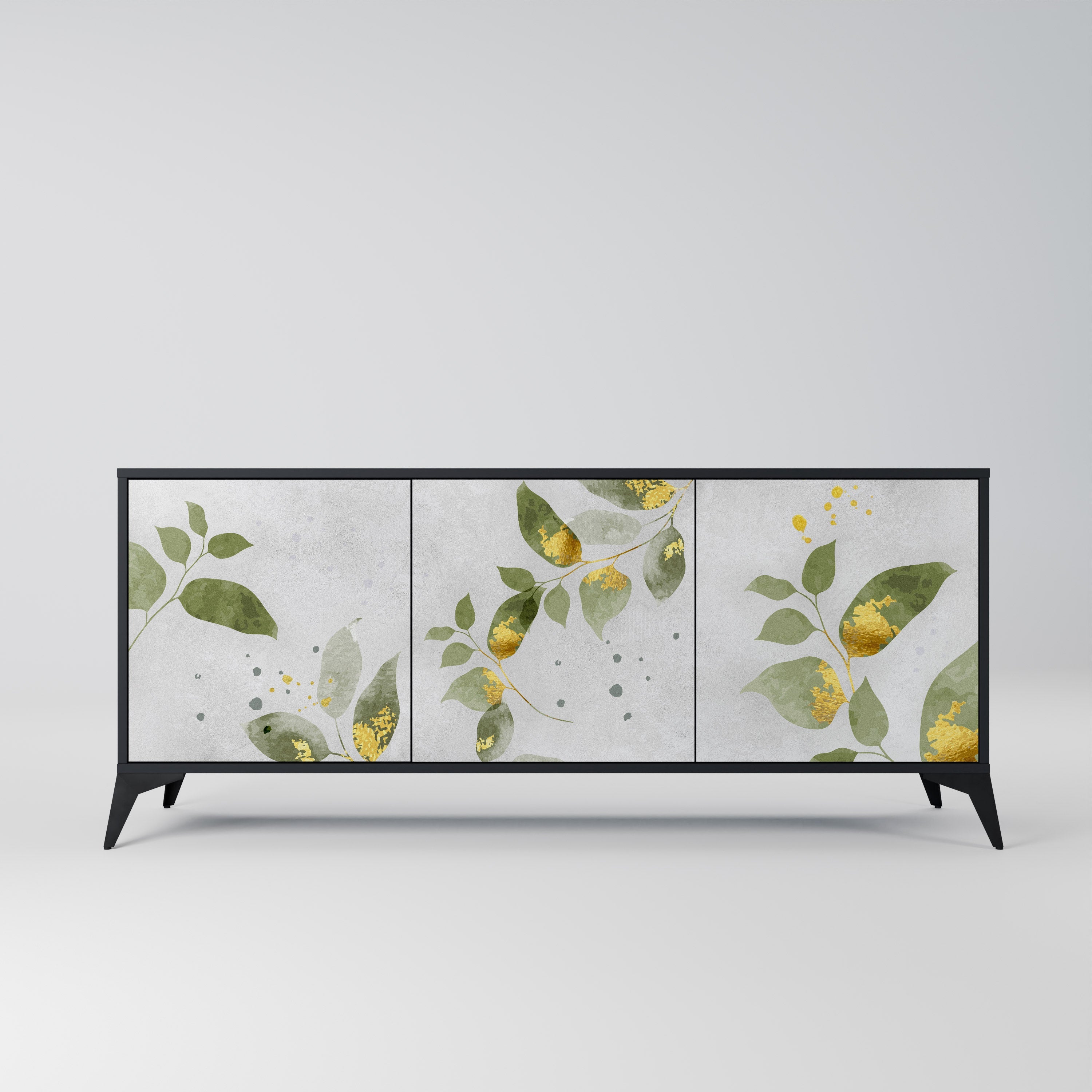 ELEGANT BOTANICS Τρίθυρο Μπουφές σε Μαύρο Φινίρισμα