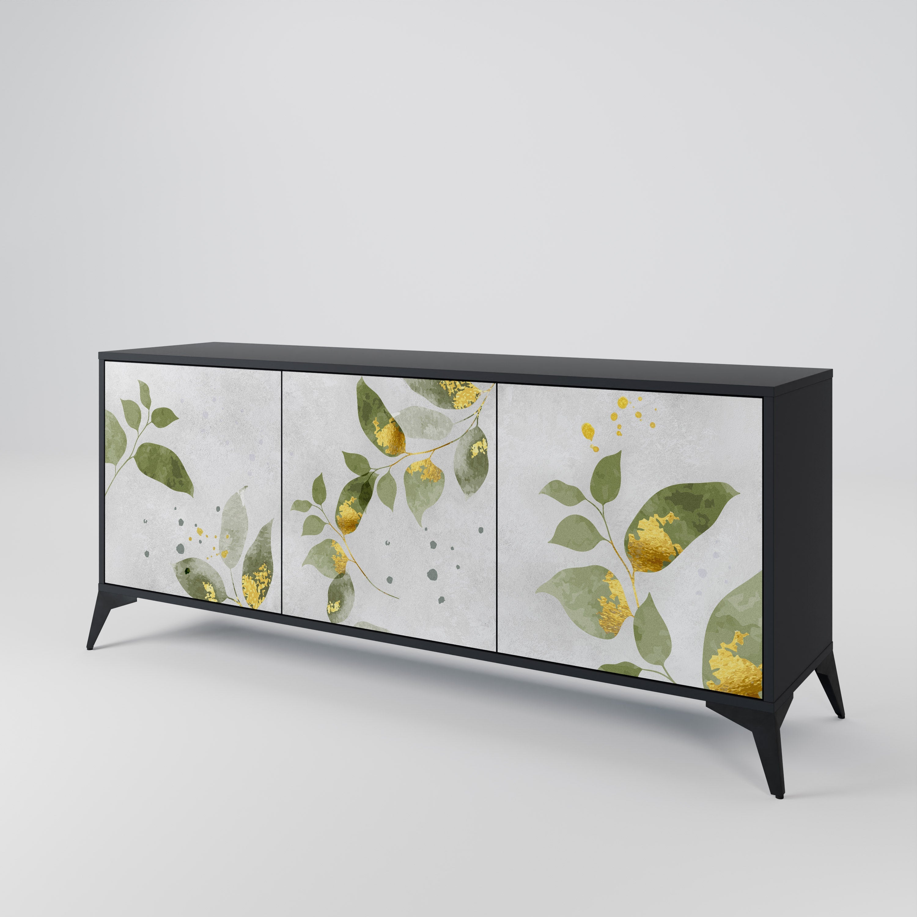 ELEGANT BOTANICS Τρίθυρο Μπουφές σε Μαύρο Φινίρισμα