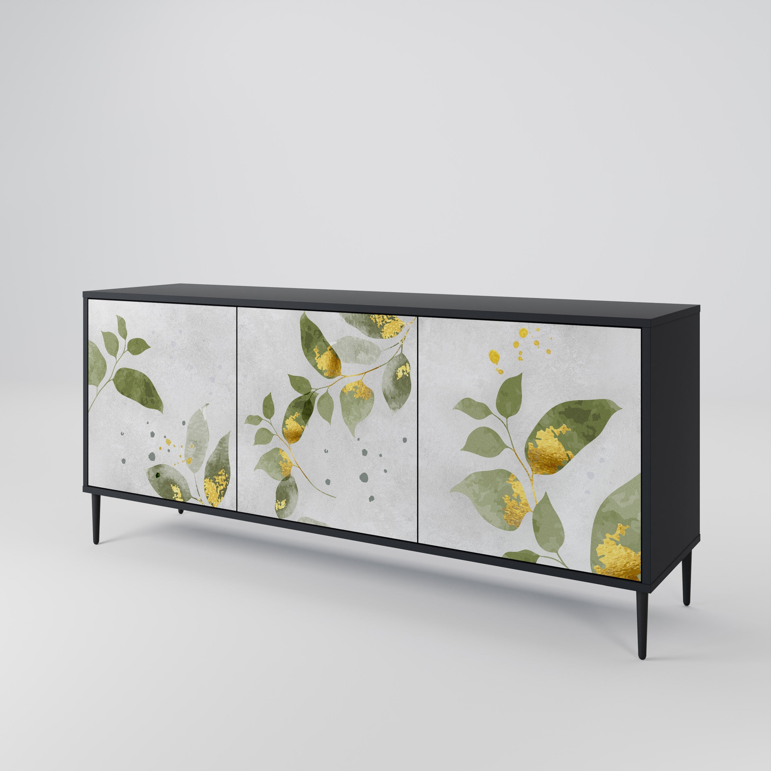 ELEGANT BOTANICS Τρίθυρο Μπουφές σε Μαύρο Φινίρισμα
