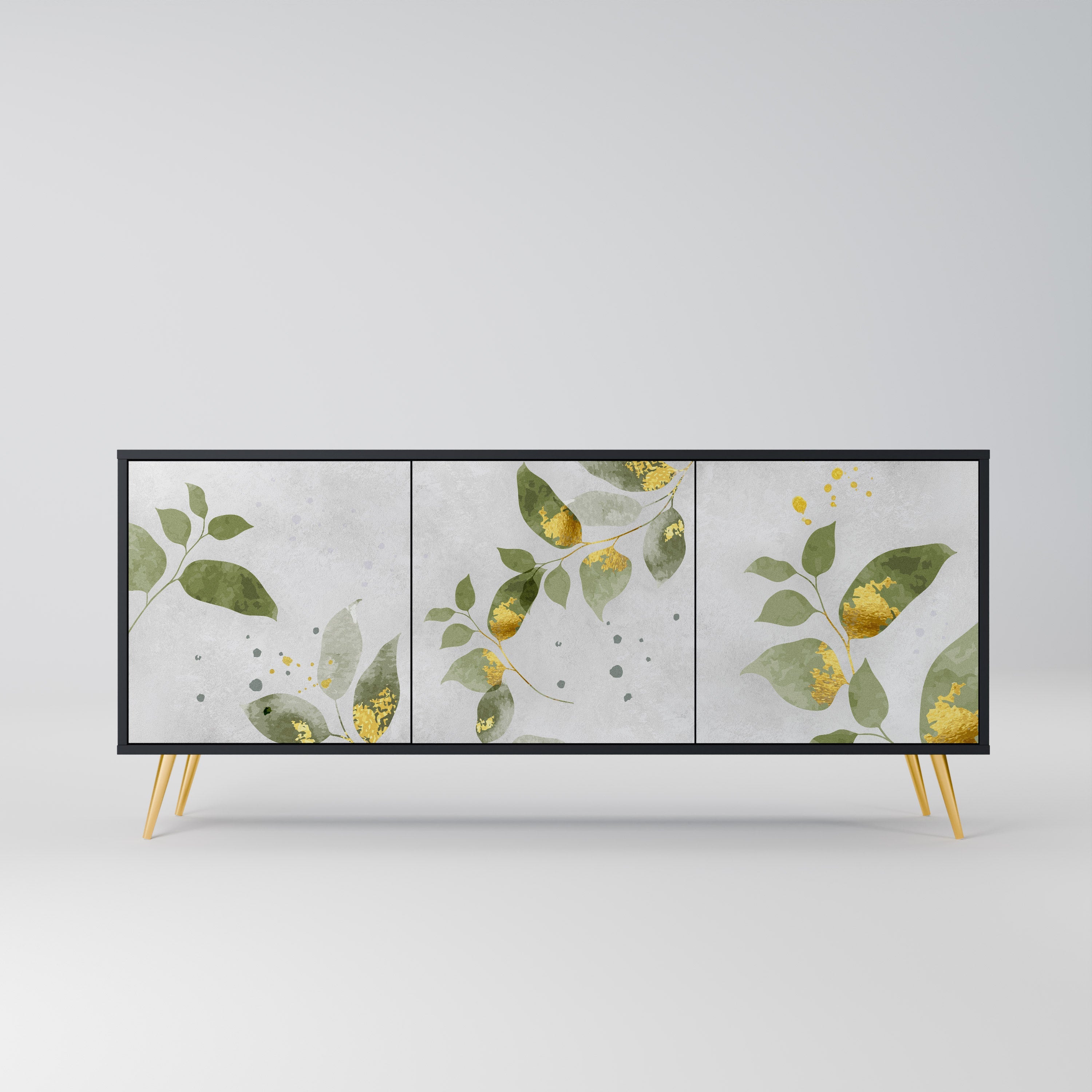 ELEGANT BOTANICS Τρίθυρο Μπουφές σε Μαύρο Φινίρισμα
