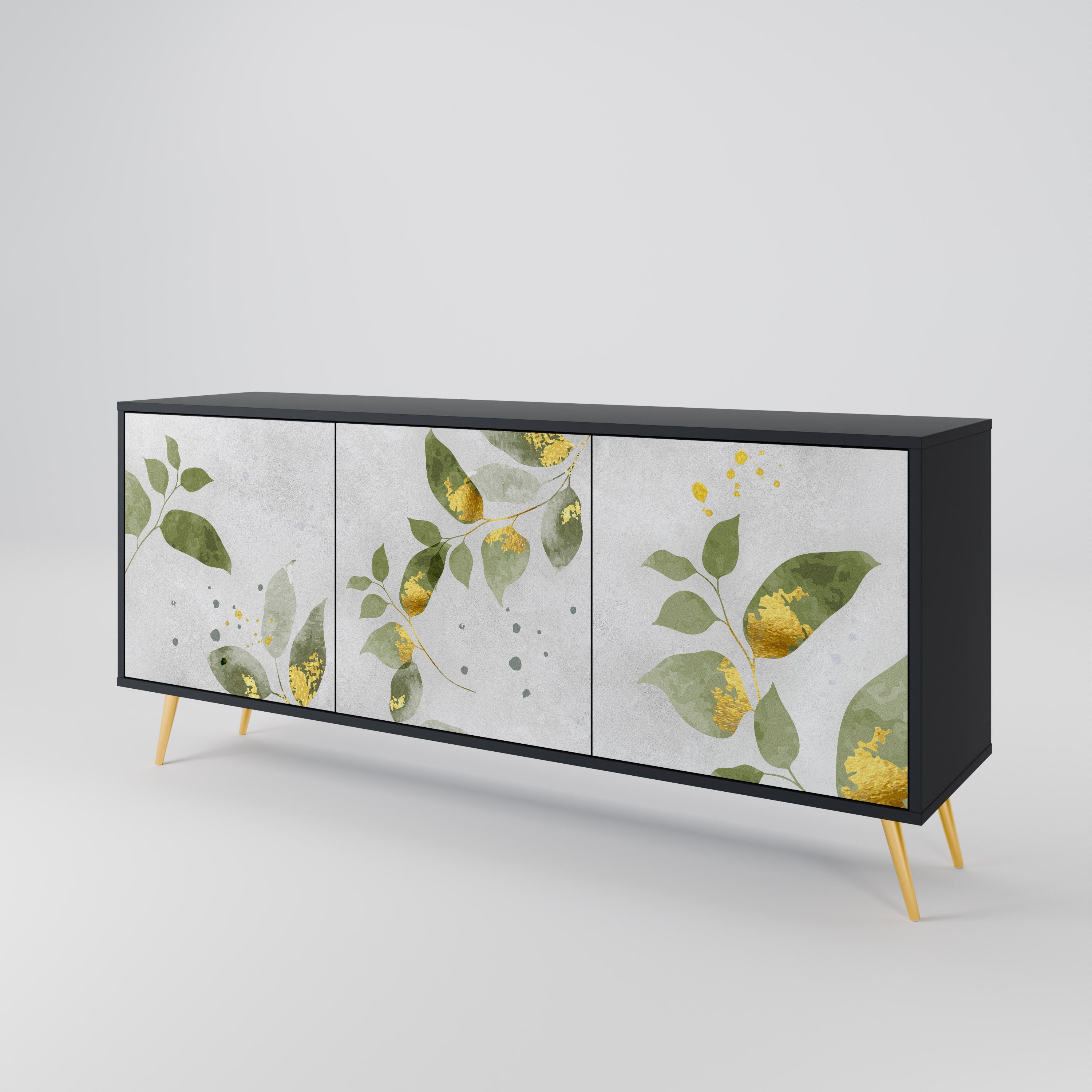 ELEGANT BOTANICS Τρίθυρο Μπουφές σε Μαύρο Φινίρισμα