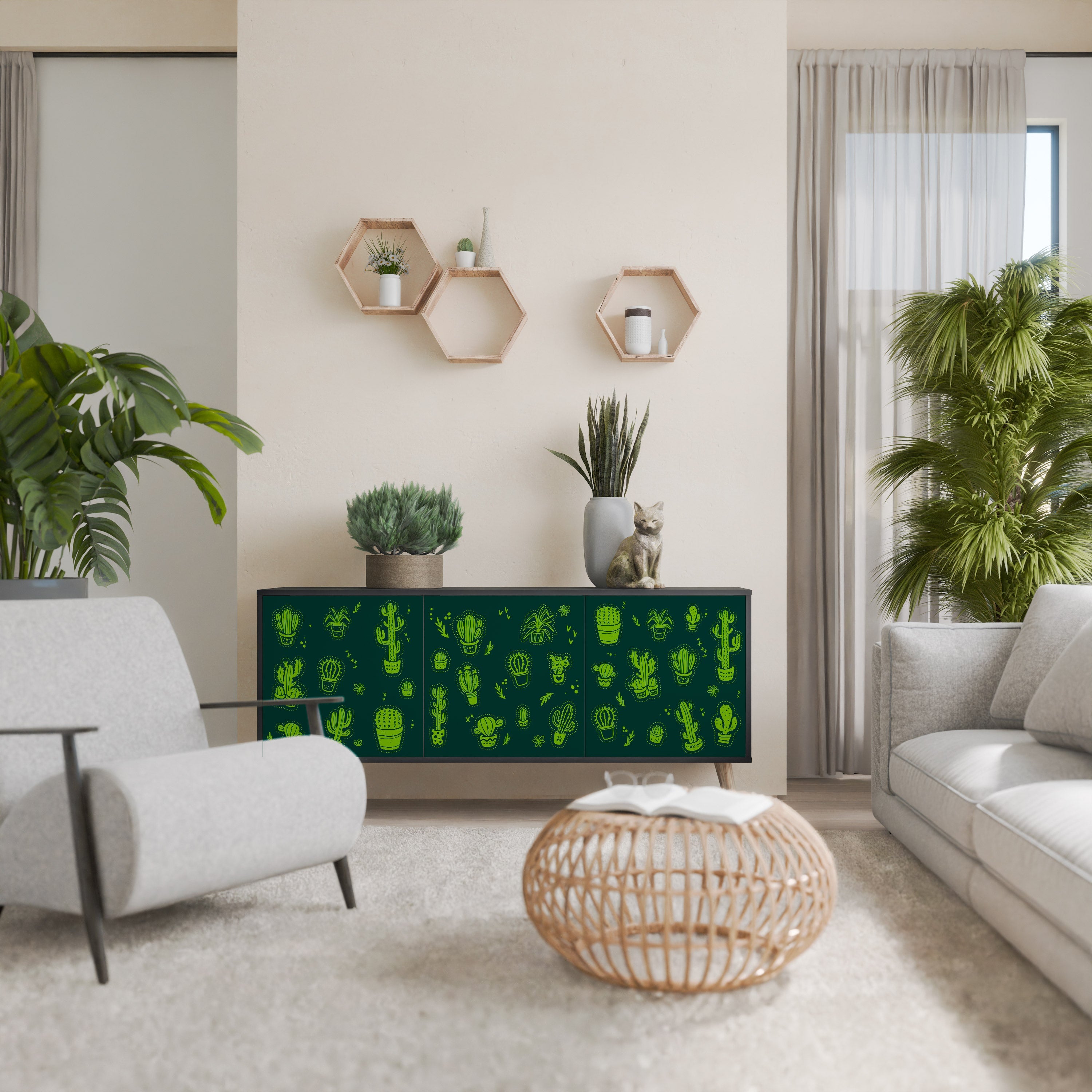 Μπουφές DESERT GREEN με 3 πόρτες σε μαύρο φινίρισμα