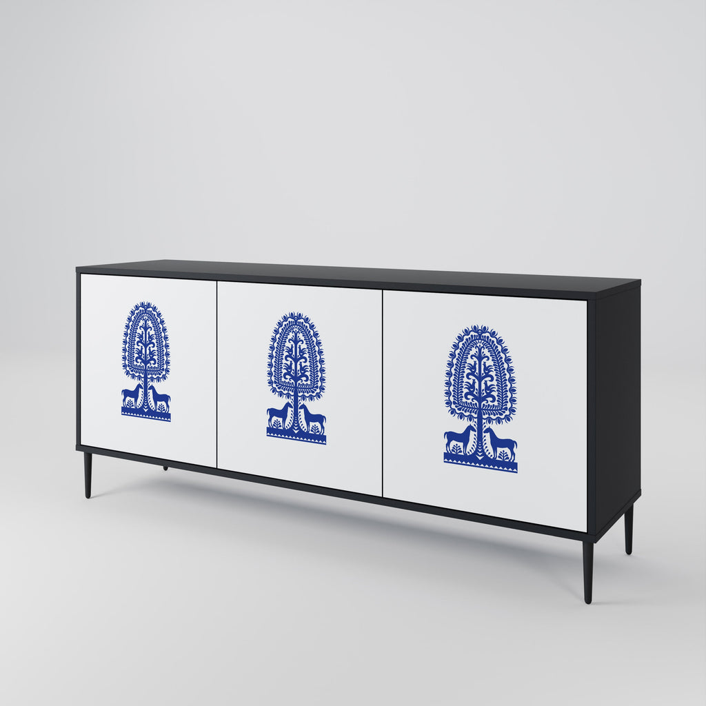 Μπουφές 3 θυρών POLISH FOLK ART σε μαύρο φινίρισμα