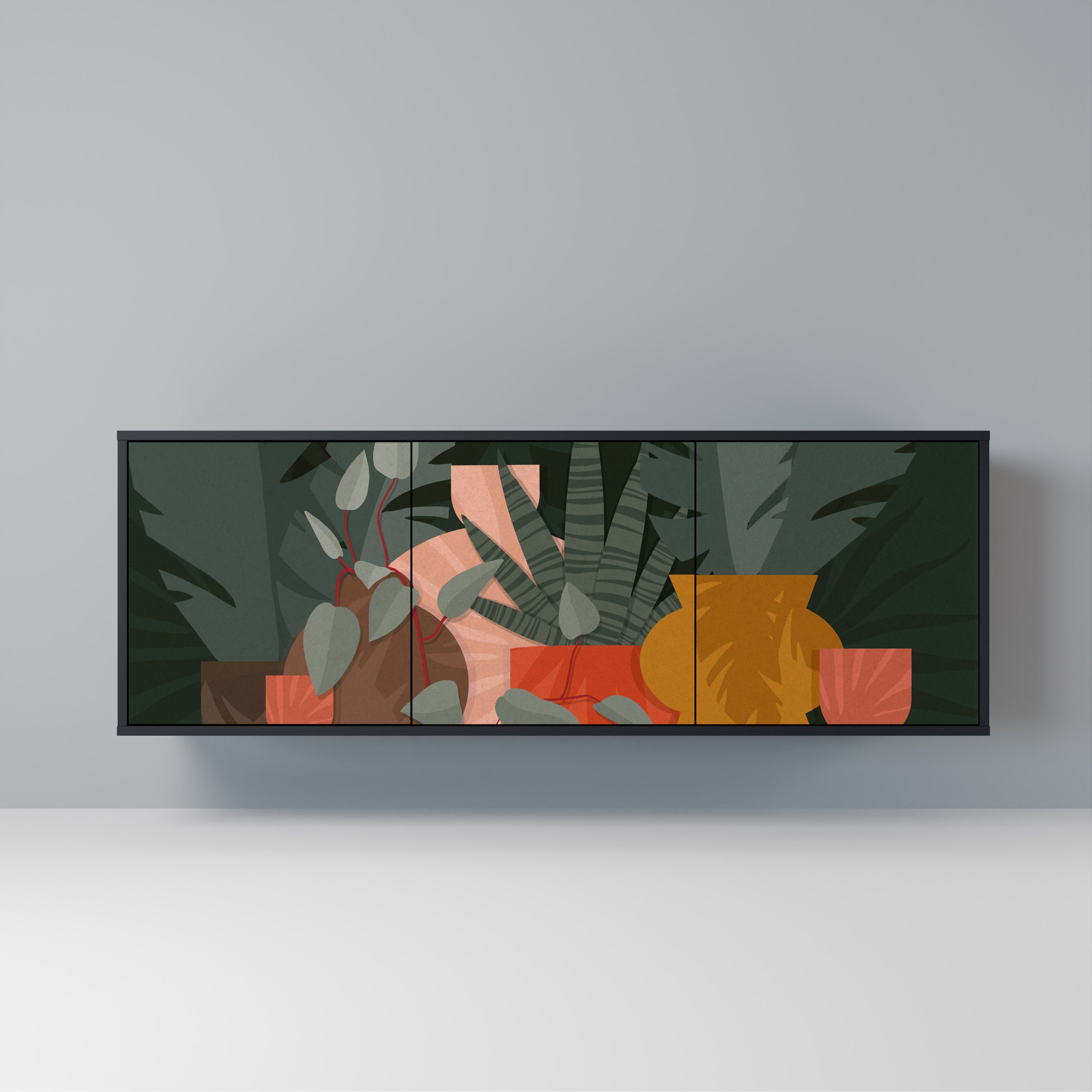 Μπουφές TROPICAL COMPOSITION με 3 πόρτες σε μαύρο φινίρισμα