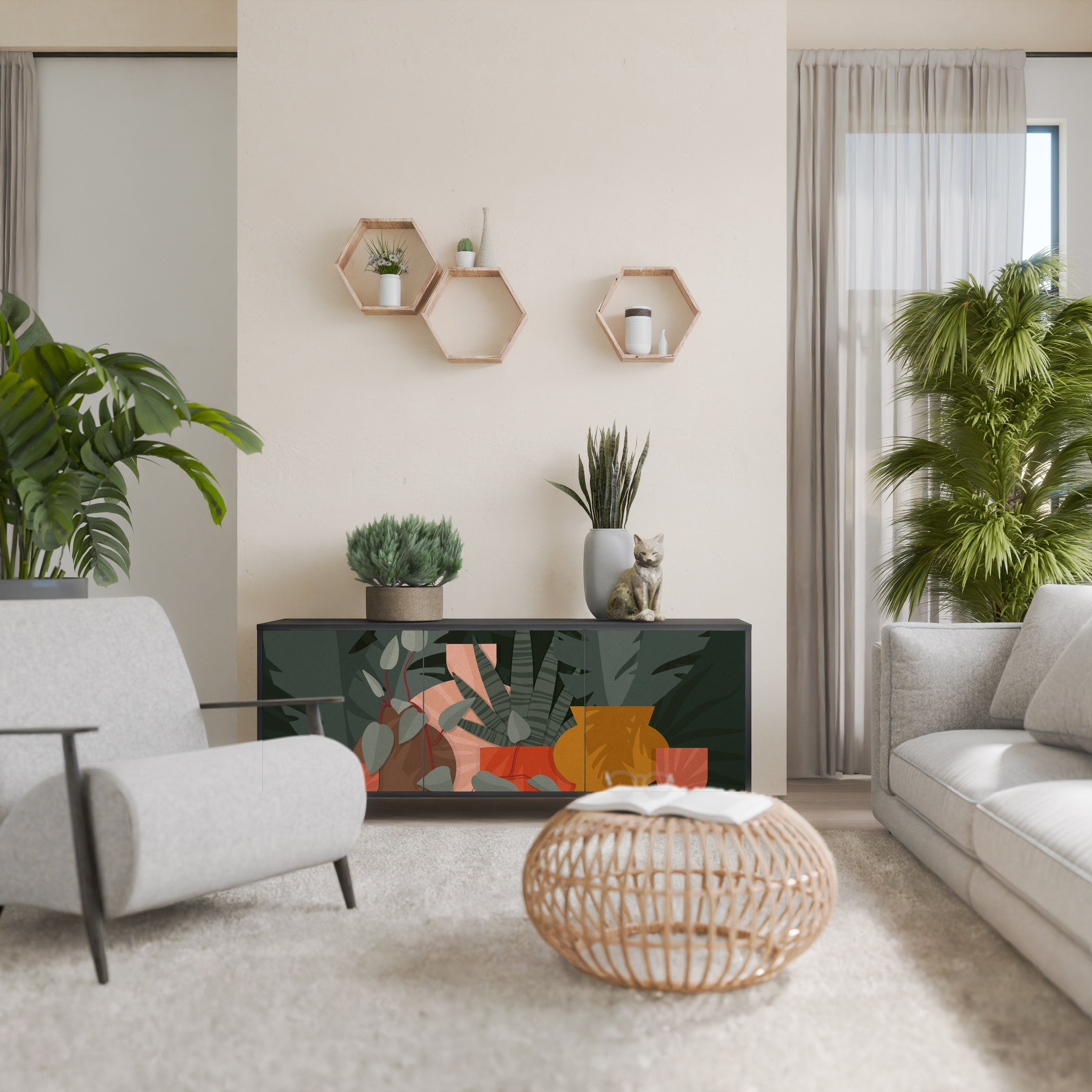 Μπουφές TROPICAL COMPOSITION με 3 πόρτες σε μαύρο φινίρισμα