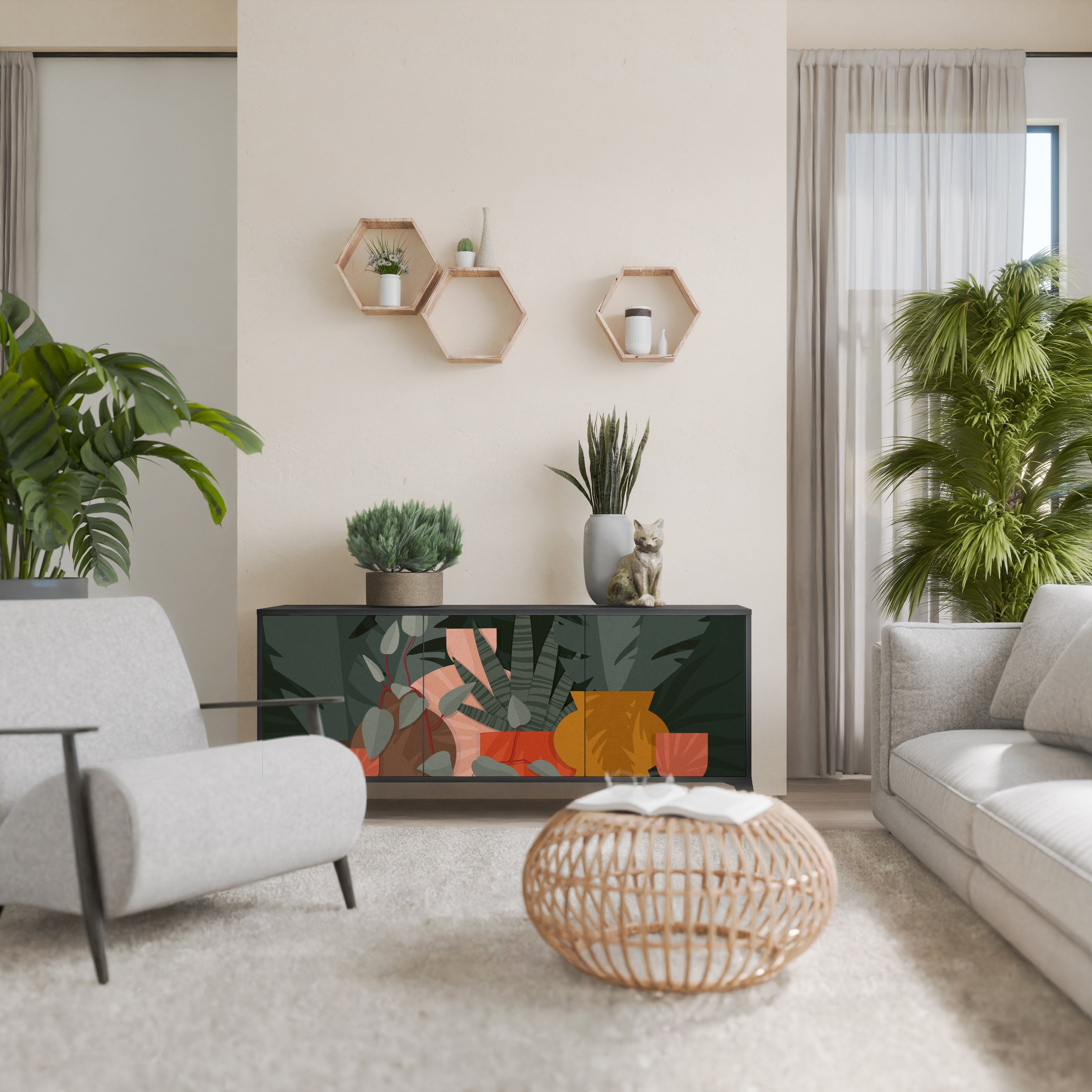 Μπουφές TROPICAL COMPOSITION με 3 πόρτες σε μαύρο φινίρισμα