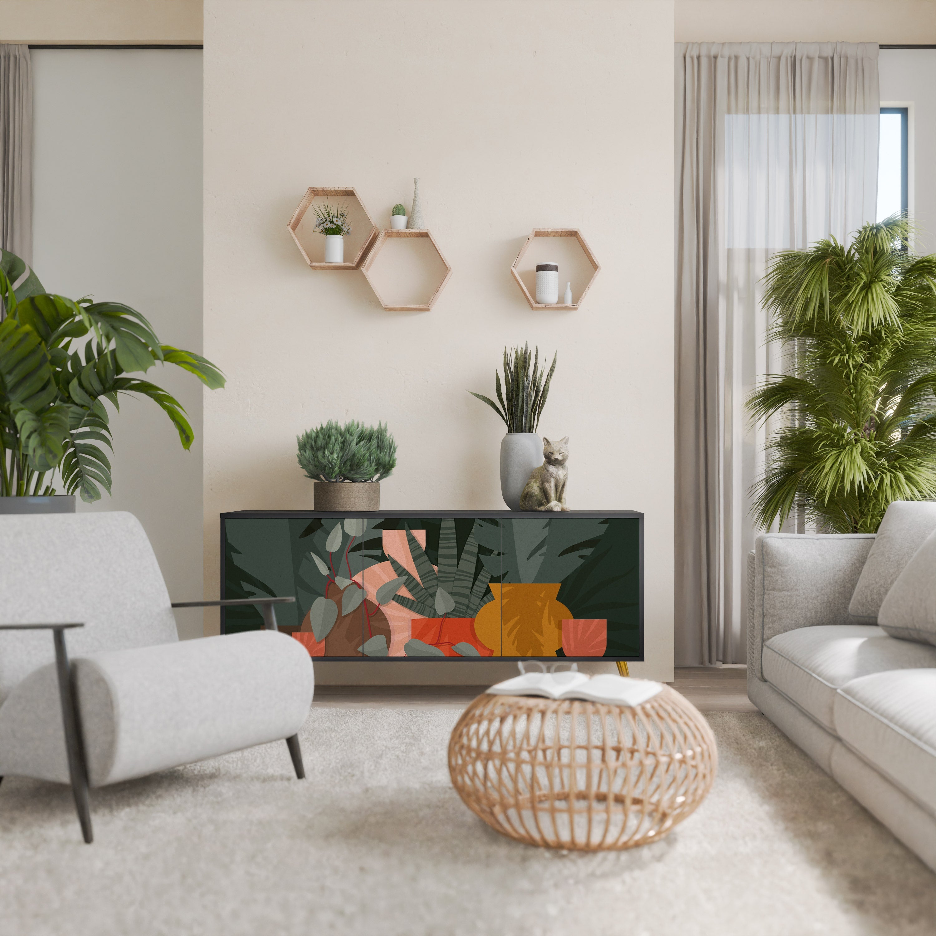 Μπουφές TROPICAL COMPOSITION με 3 πόρτες σε μαύρο φινίρισμα
