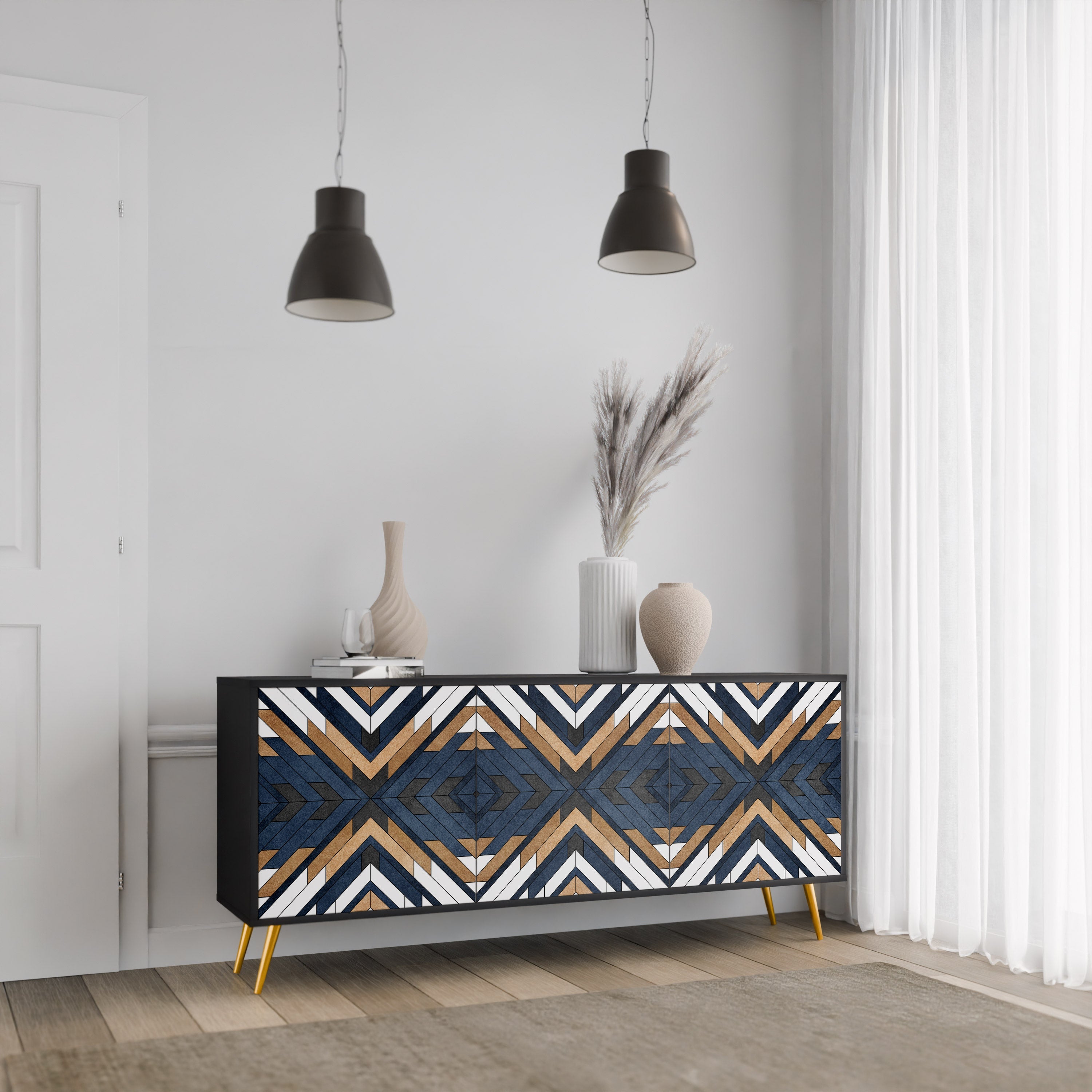 Μπουφές ARTFUL GEOMETRIA με 3 πόρτες σε μαύρο φινίρισμα