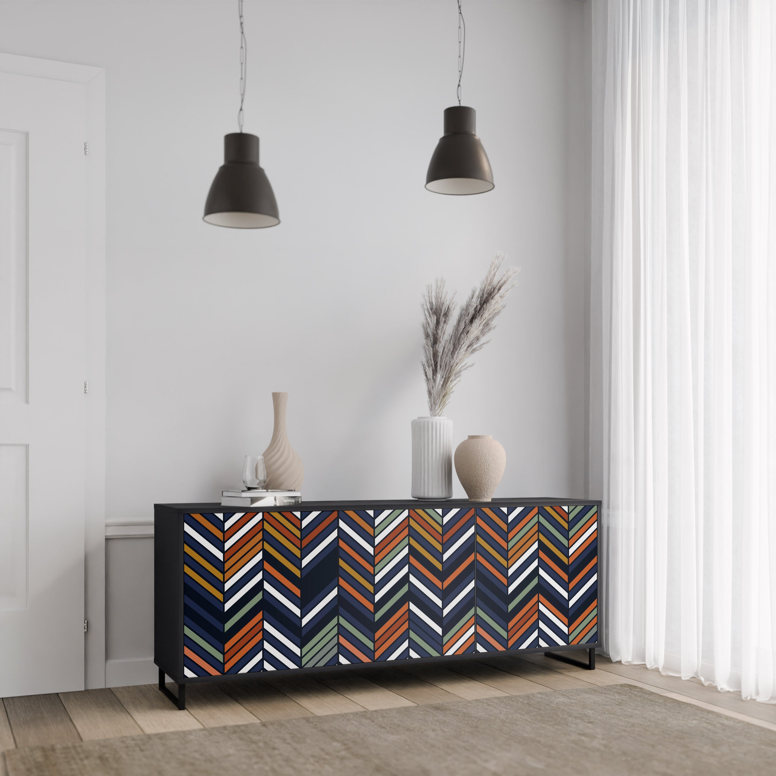 Μπουφές VIBRANT PATCHWORK με 3 πόρτες σε μαύρο φινίρισμα