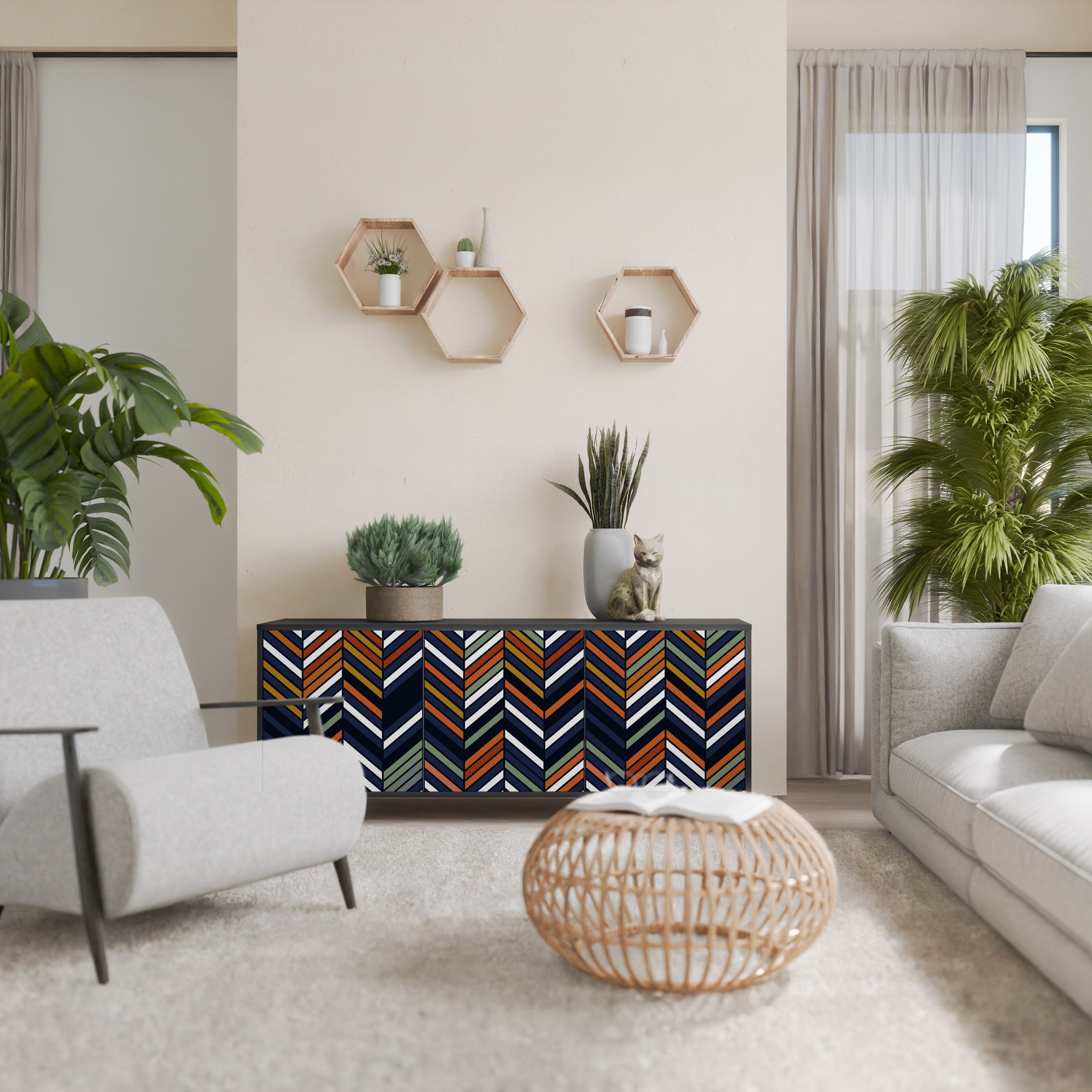 Μπουφές VIBRANT PATCHWORK με 3 πόρτες σε μαύρο φινίρισμα