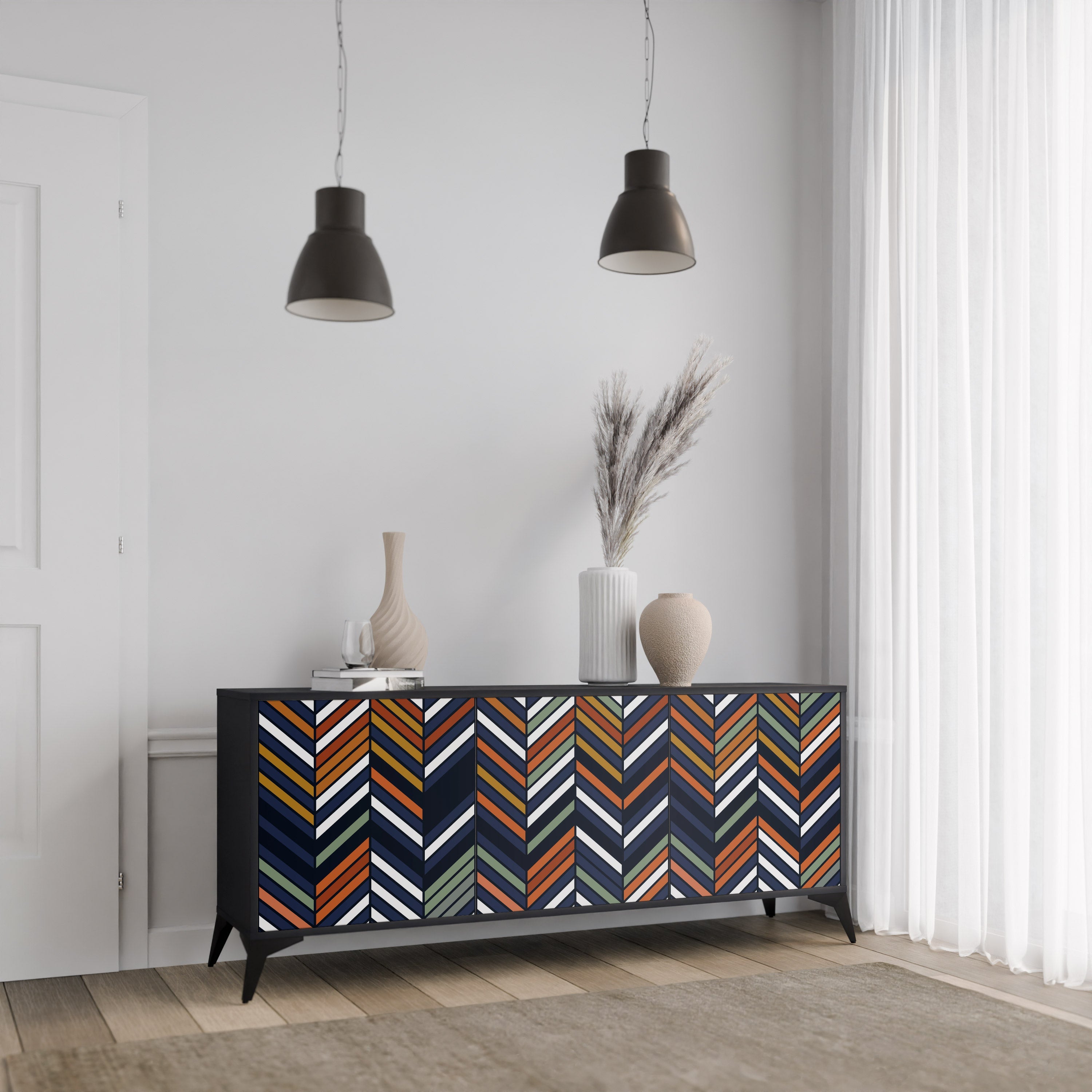 Μπουφές VIBRANT PATCHWORK με 3 πόρτες σε μαύρο φινίρισμα