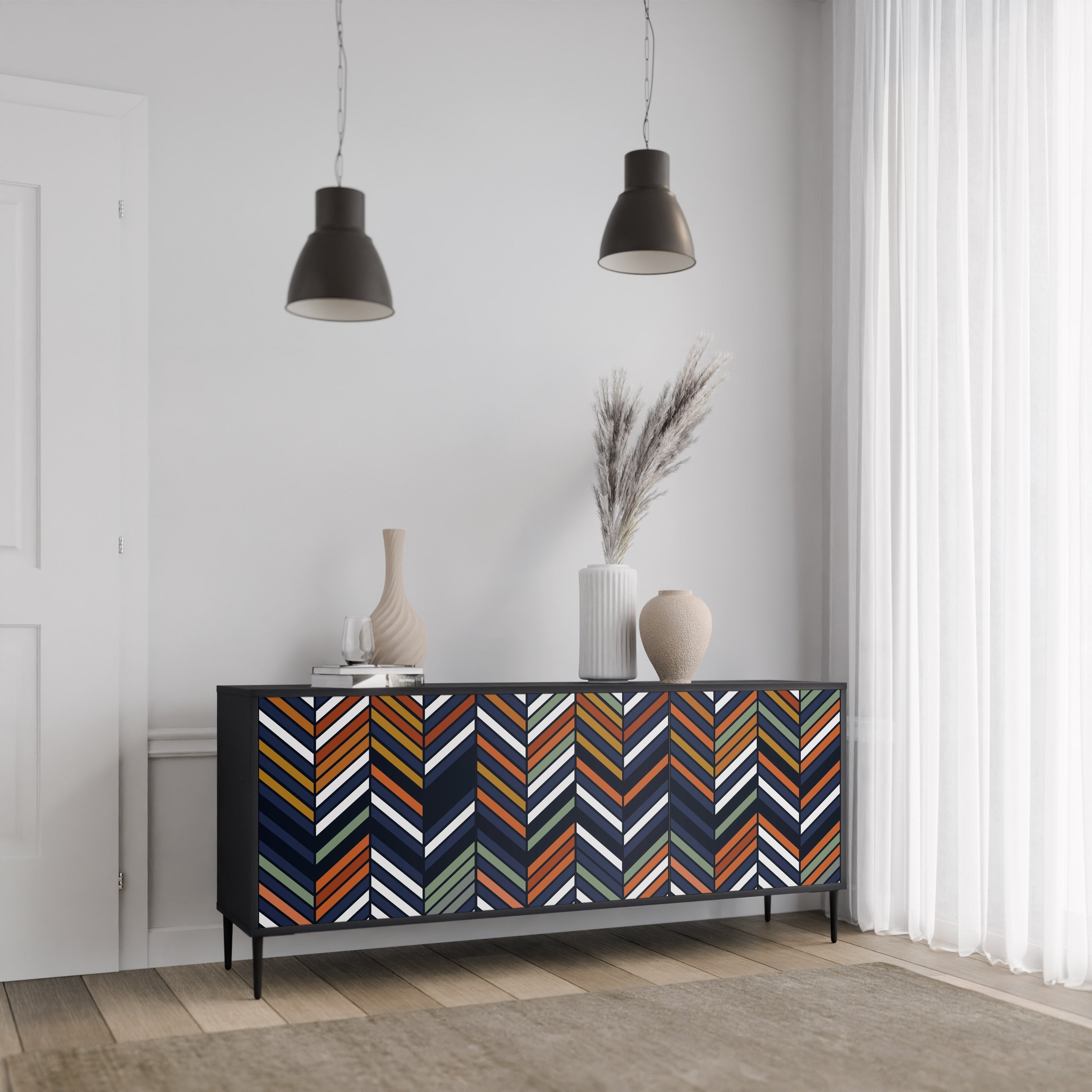 Μπουφές VIBRANT PATCHWORK με 3 πόρτες σε μαύρο φινίρισμα
