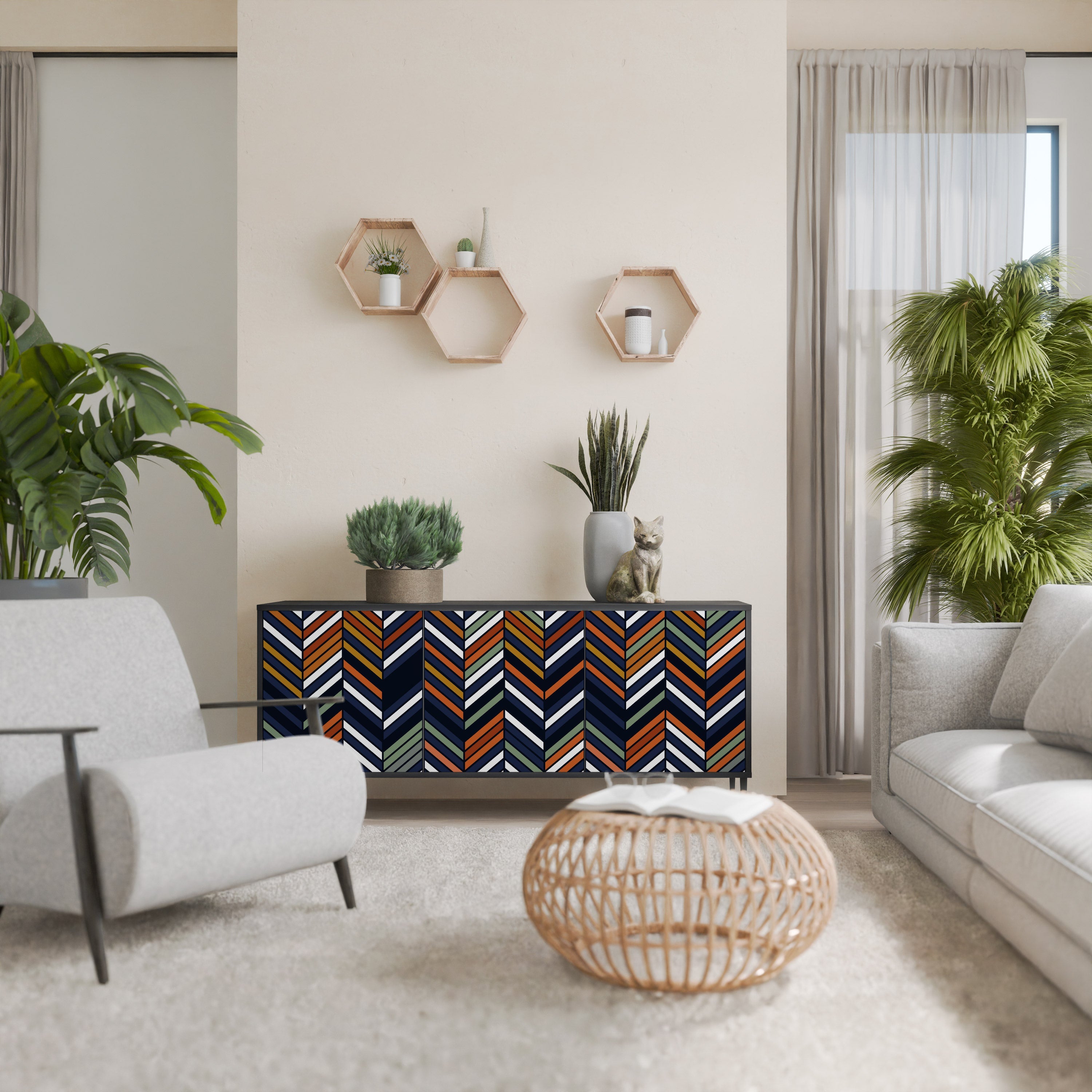 Μπουφές VIBRANT PATCHWORK με 3 πόρτες σε μαύρο φινίρισμα
