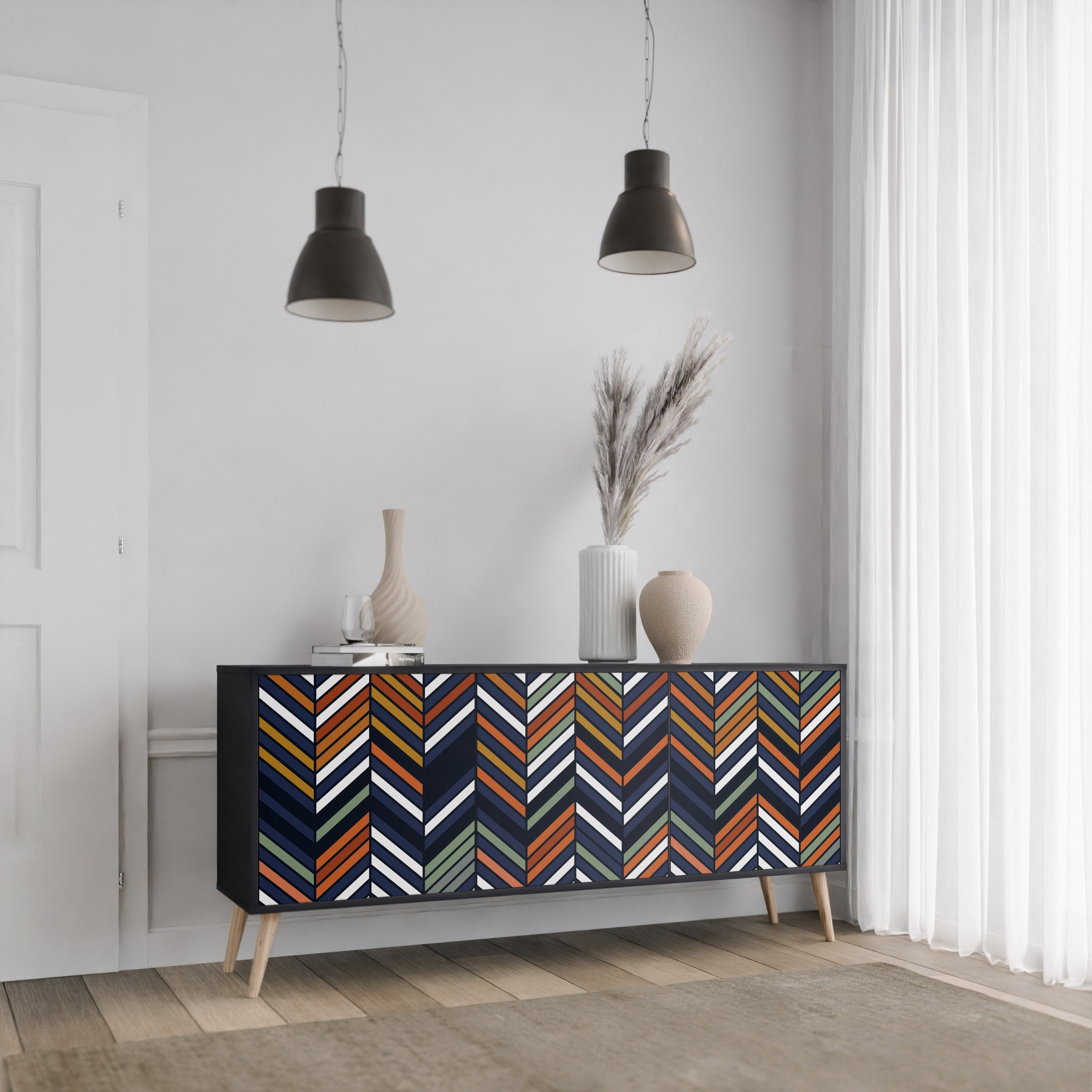 Μπουφές VIBRANT PATCHWORK με 3 πόρτες σε μαύρο φινίρισμα