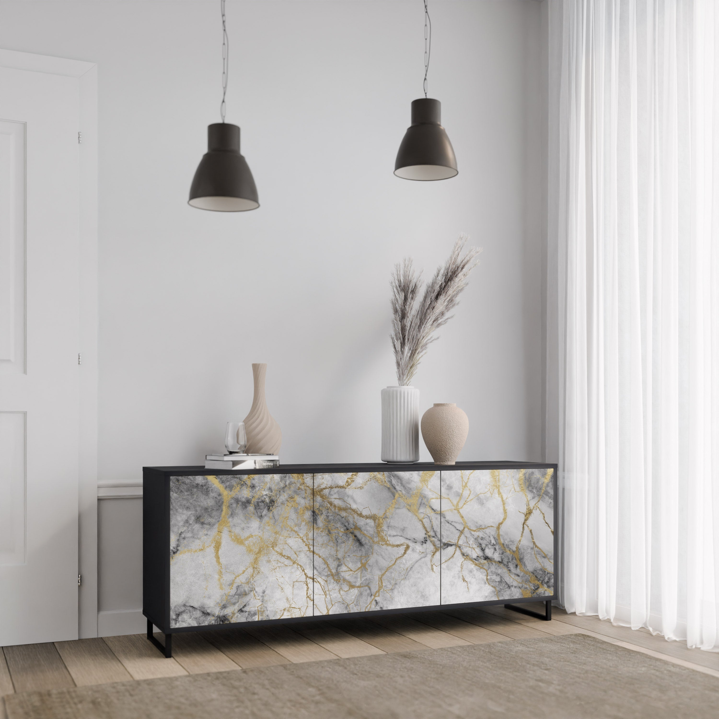 TIMELESS GLIDE 3θυρο μπουφέ σε μαύρο φινίρισμα