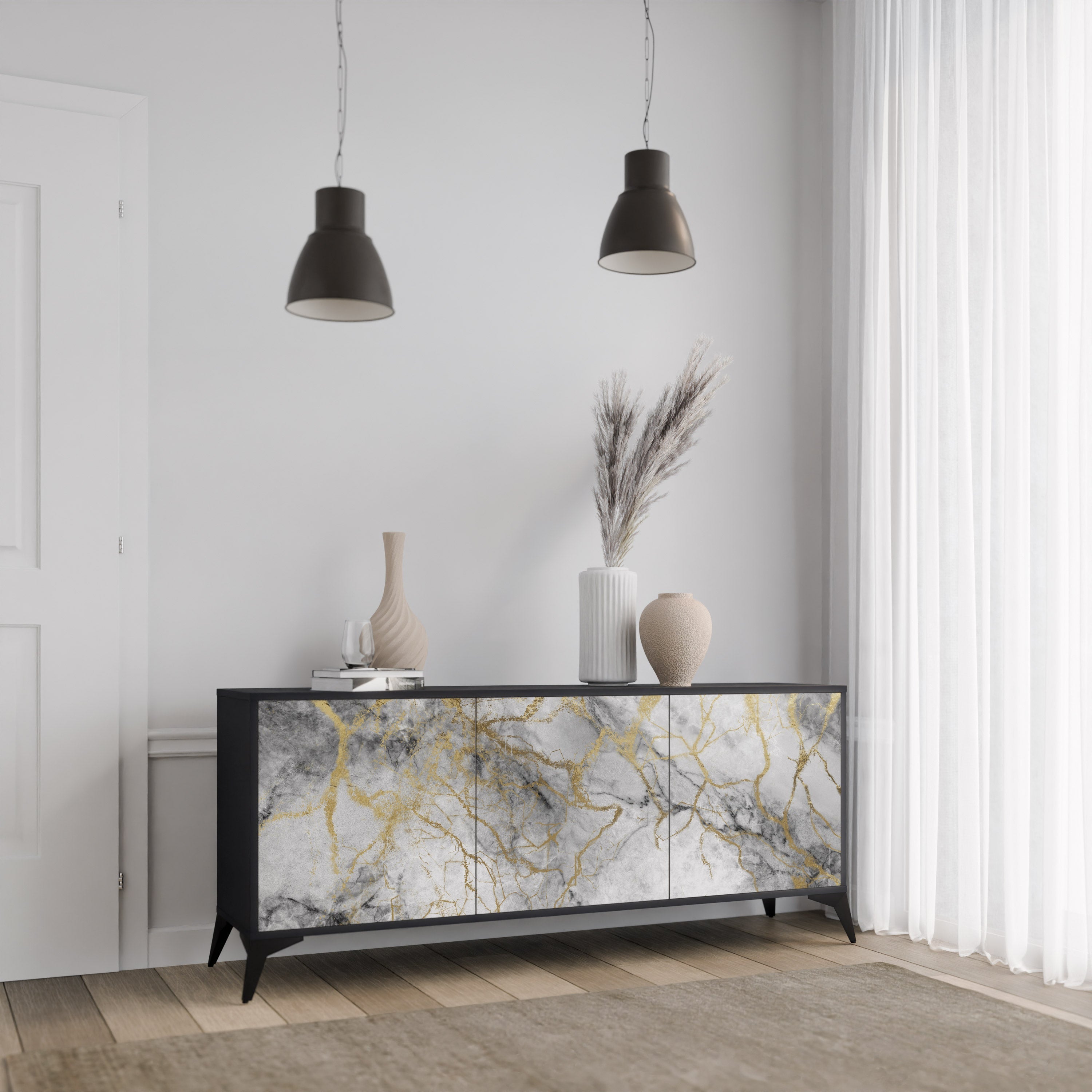 TIMELESS GLIDE 3θυρο μπουφέ σε μαύρο φινίρισμα