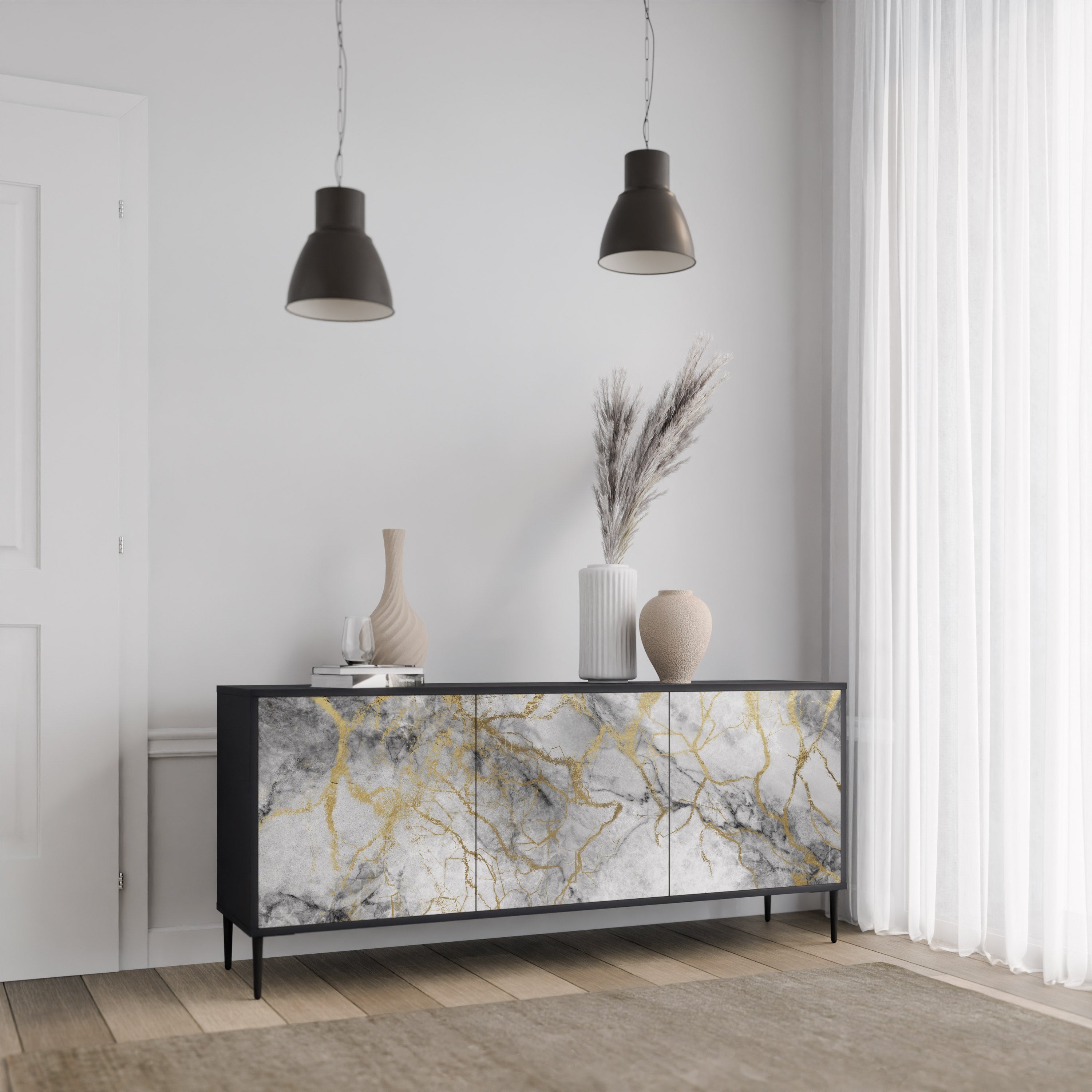 TIMELESS GLIDE 3θυρο μπουφέ σε μαύρο φινίρισμα