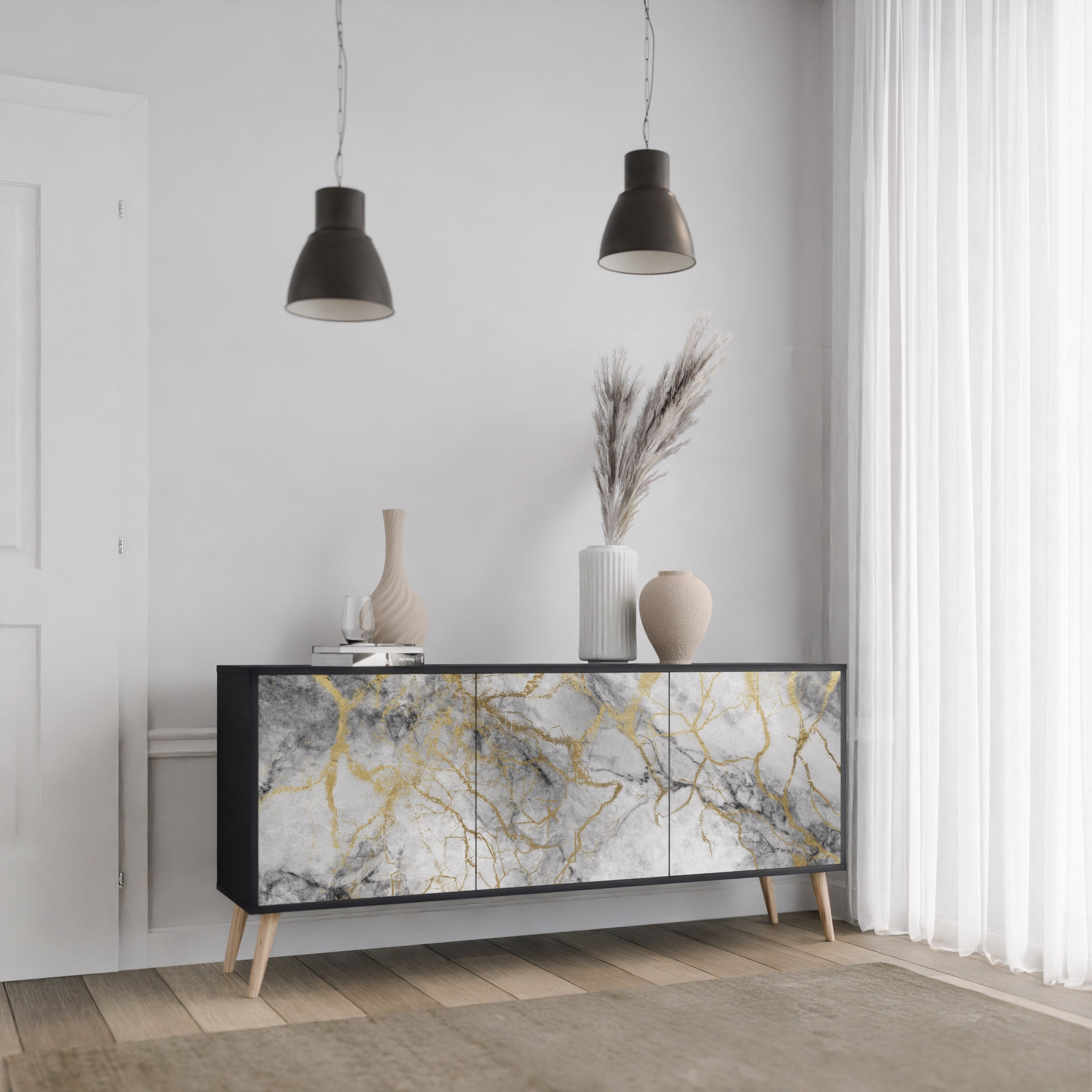 TIMELESS GLIDE 3θυρο μπουφέ σε μαύρο φινίρισμα