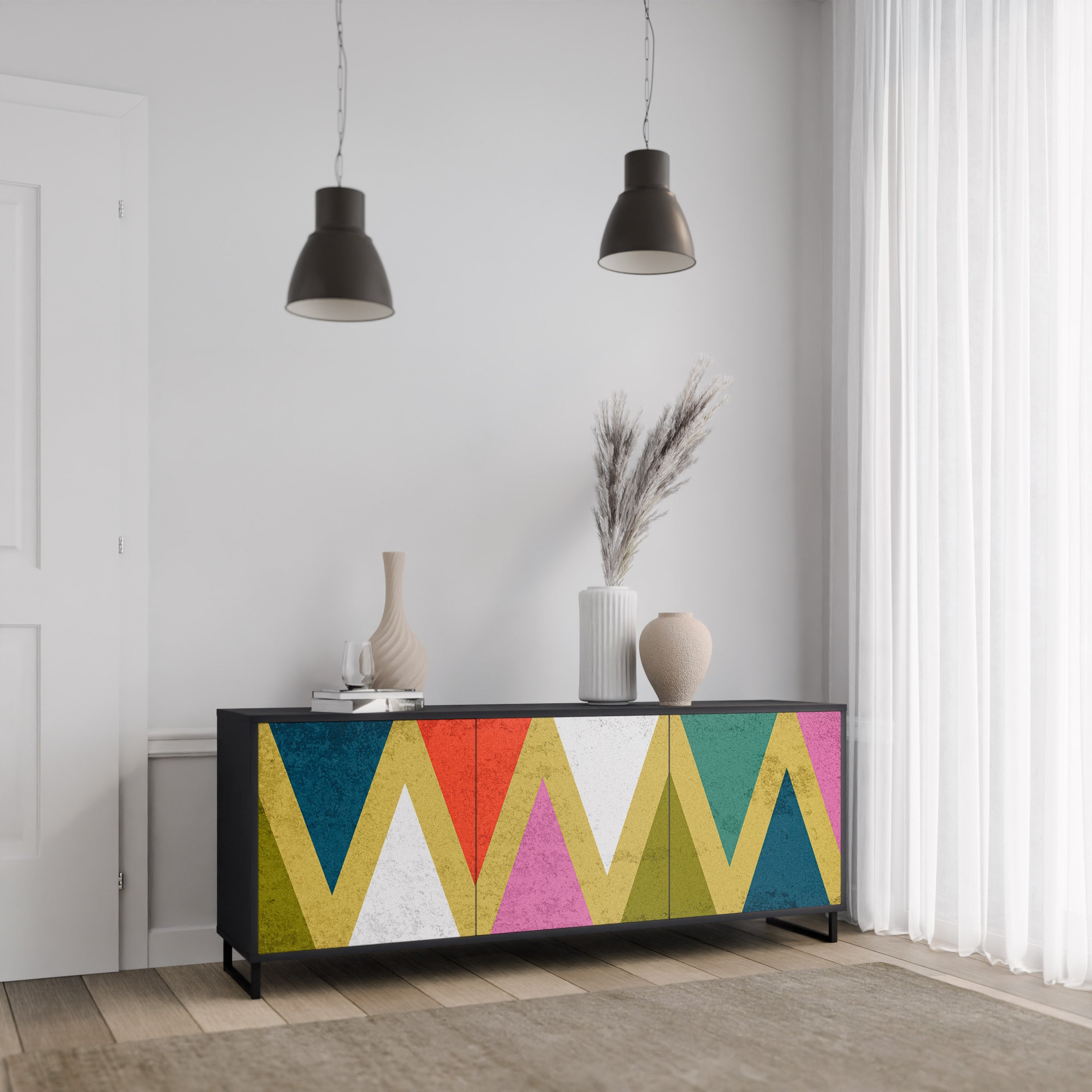 Μπουφές 3 θυρών COLORFUL TRIANGLES σε μαύρο φινίρισμα