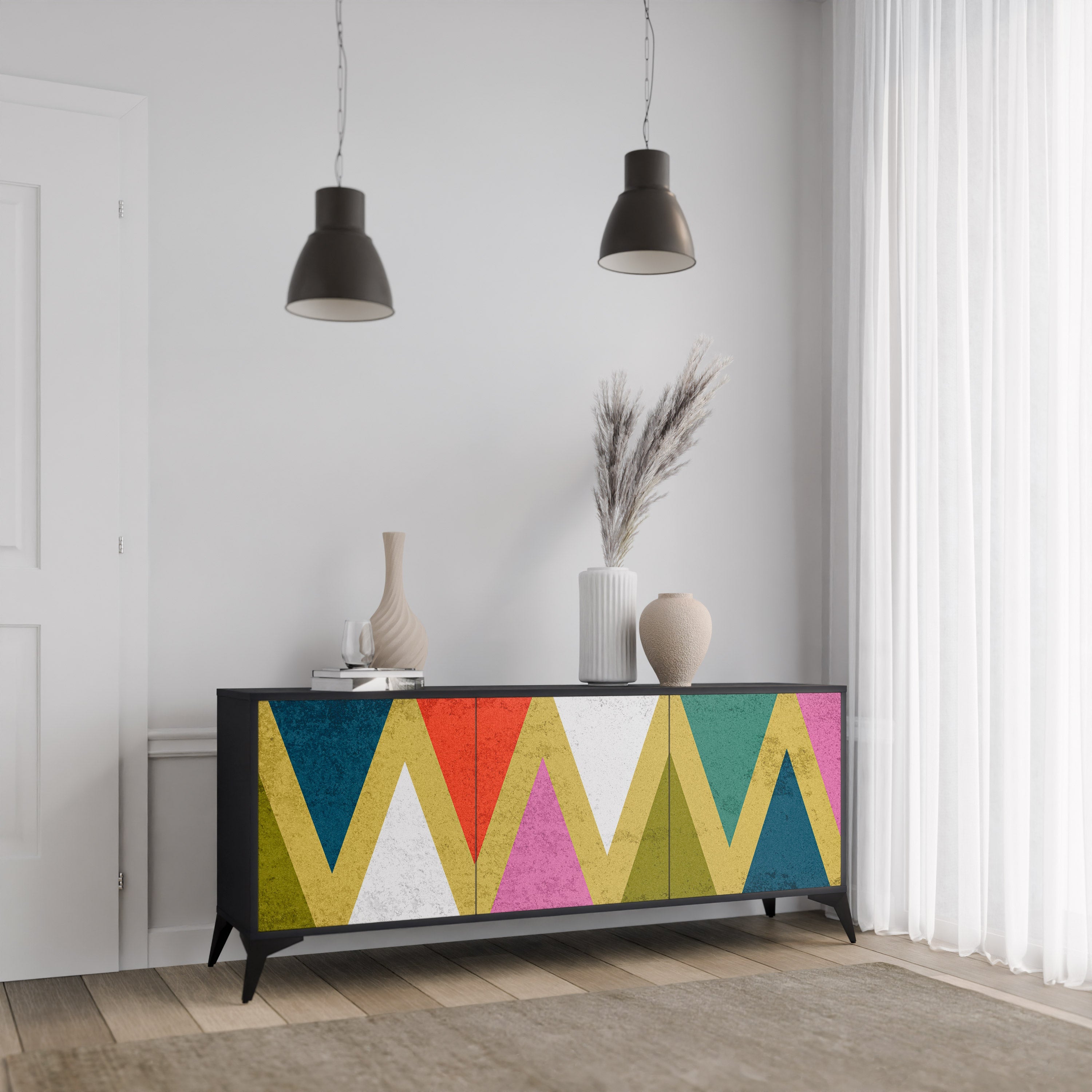 Μπουφές 3 θυρών COLORFUL TRIANGLES σε μαύρο φινίρισμα