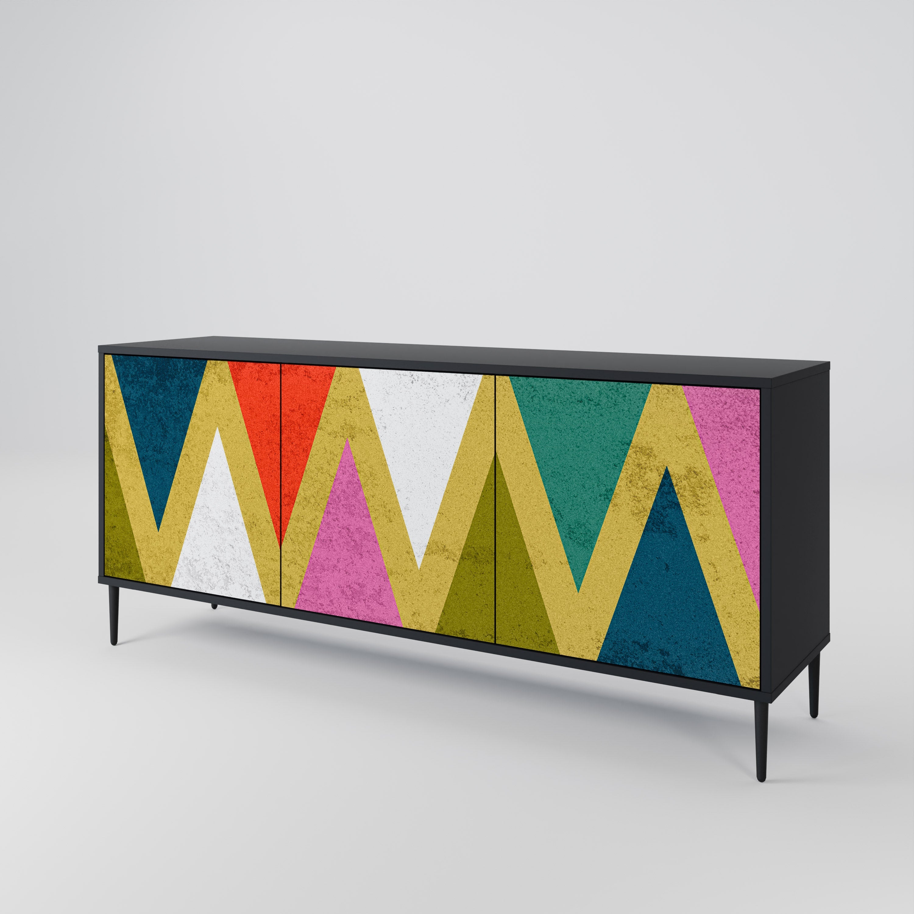 Μπουφές 3 θυρών COLORFUL TRIANGLES σε μαύρο φινίρισμα