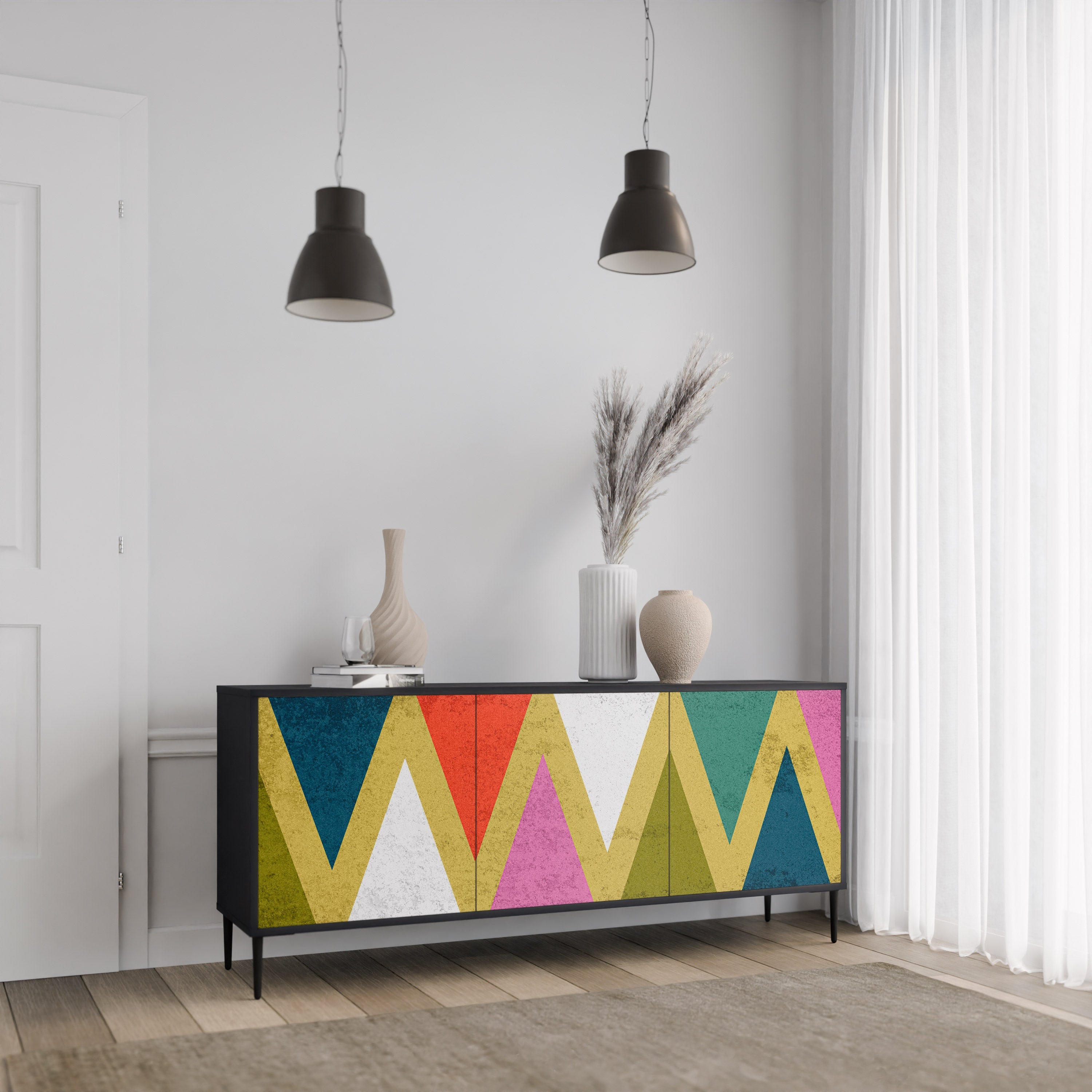 Μπουφές 3 θυρών COLORFUL TRIANGLES σε μαύρο φινίρισμα
