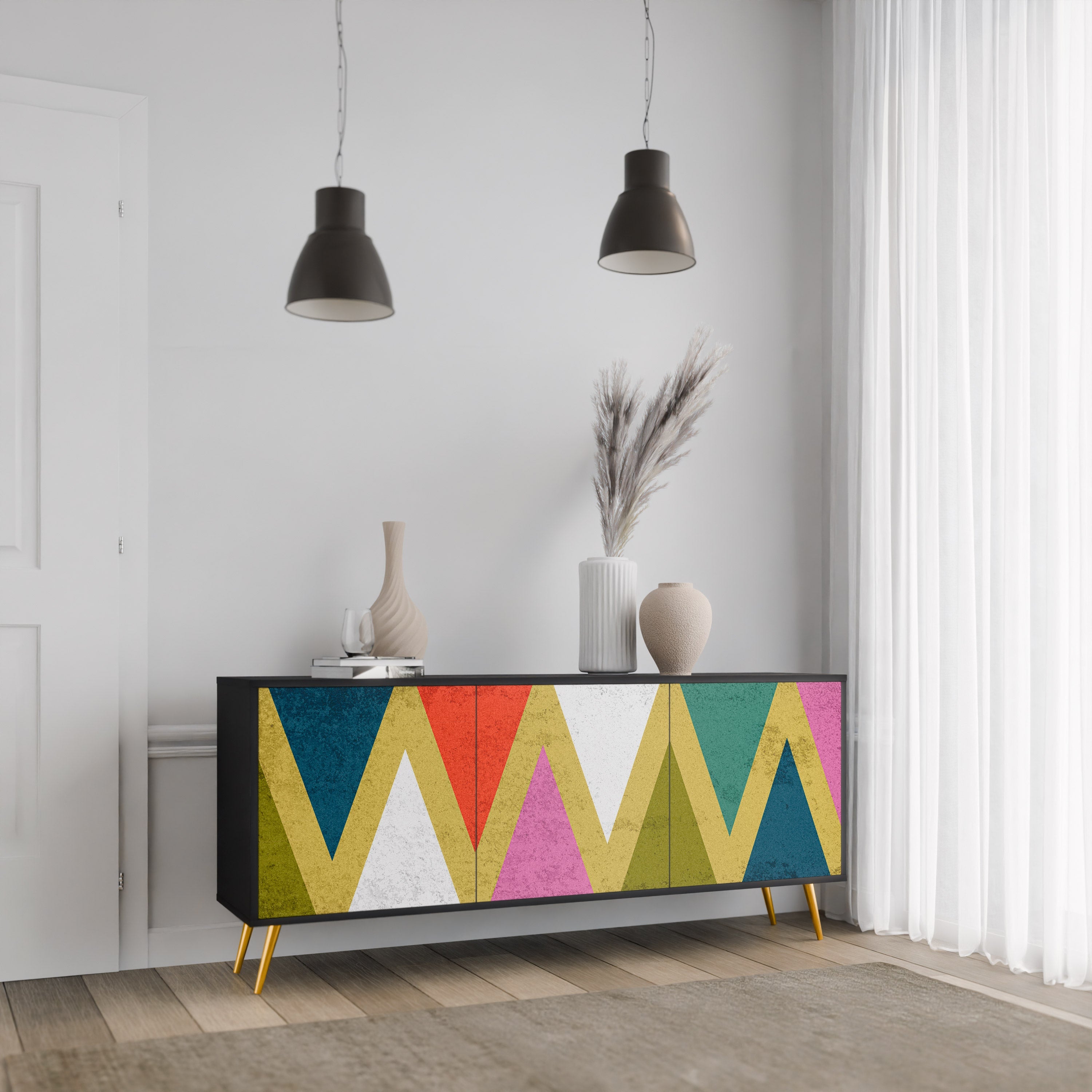 Μπουφές 3 θυρών COLORFUL TRIANGLES σε μαύρο φινίρισμα