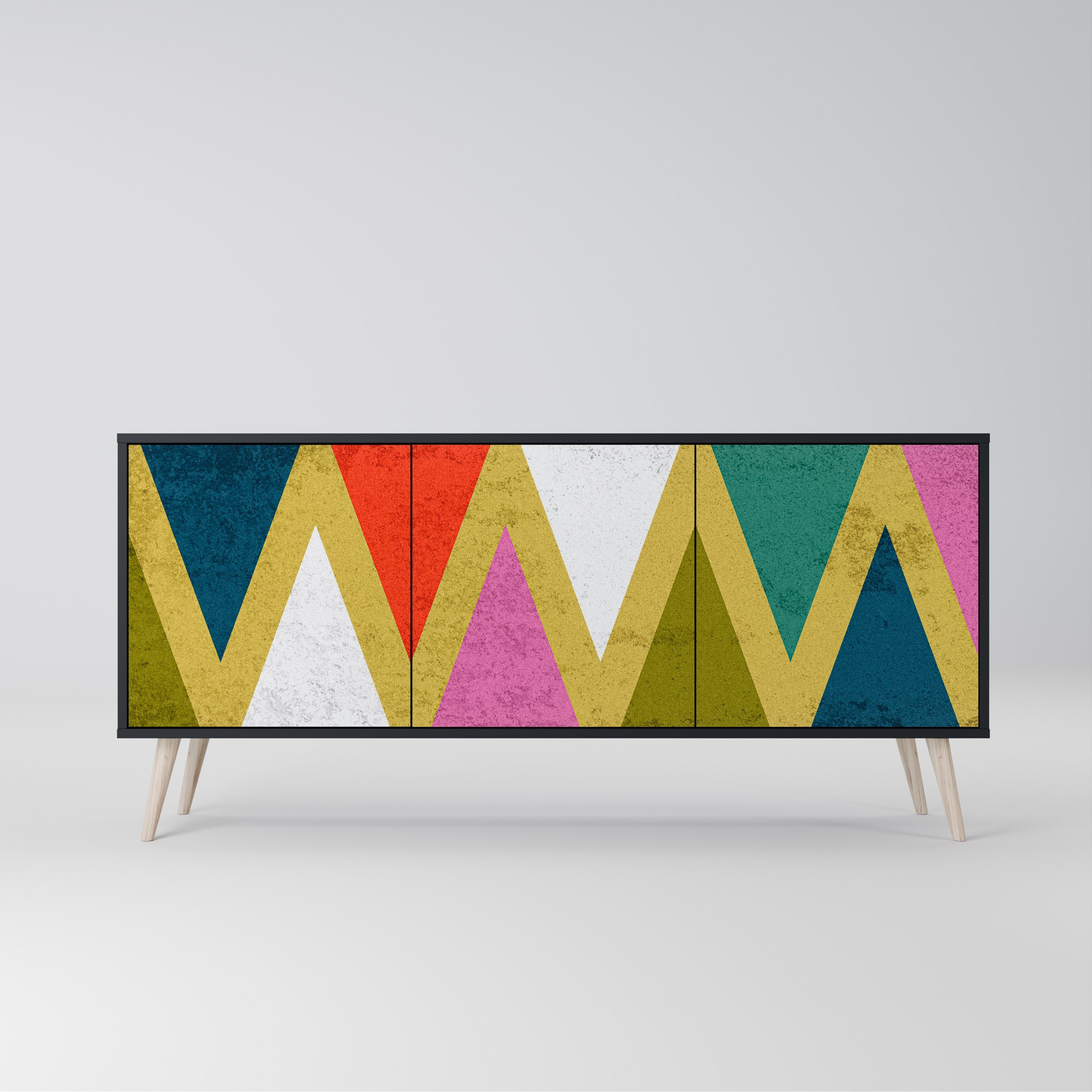 Μπουφές 3 θυρών COLORFUL TRIANGLES σε μαύρο φινίρισμα