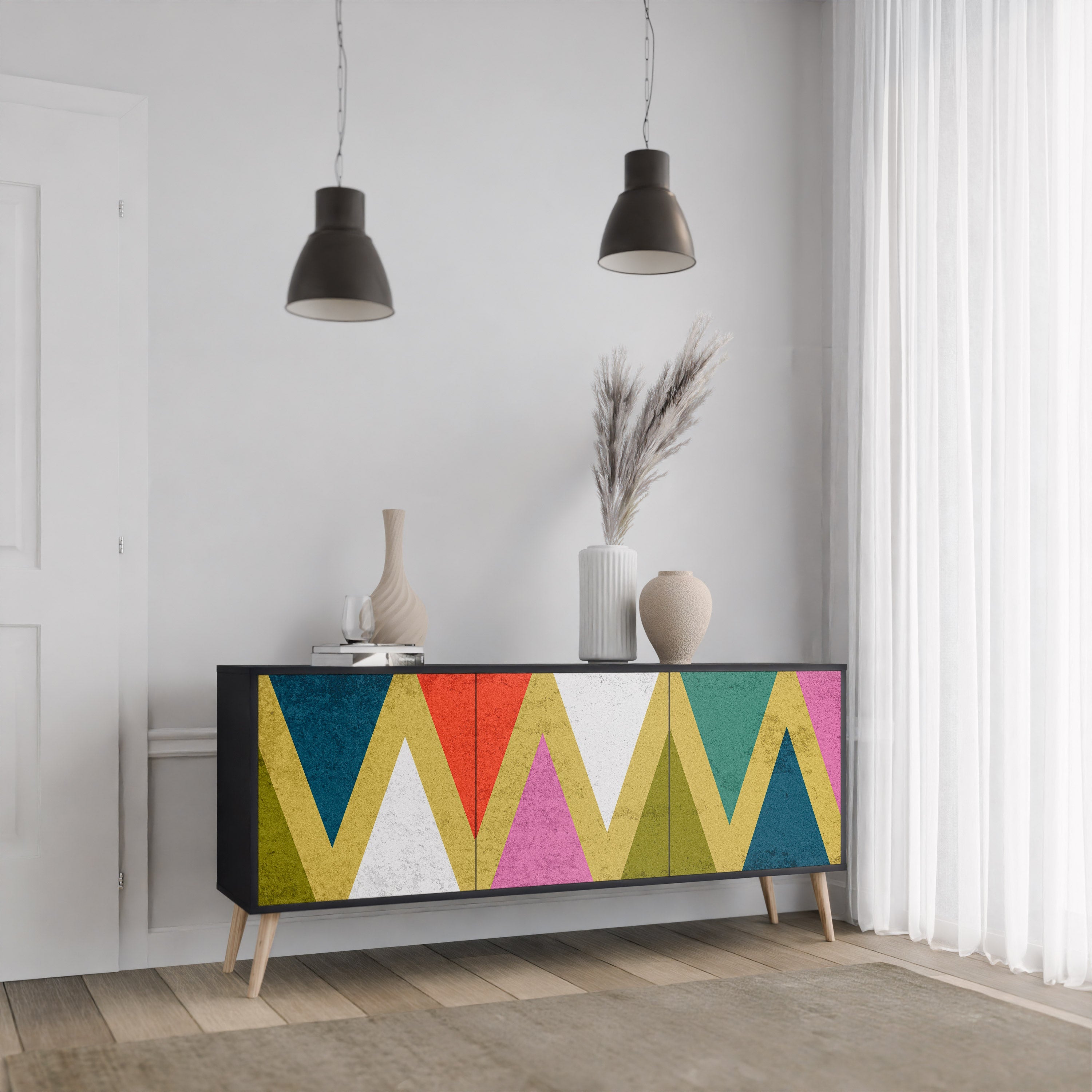 Μπουφές 3 θυρών COLORFUL TRIANGLES σε μαύρο φινίρισμα
