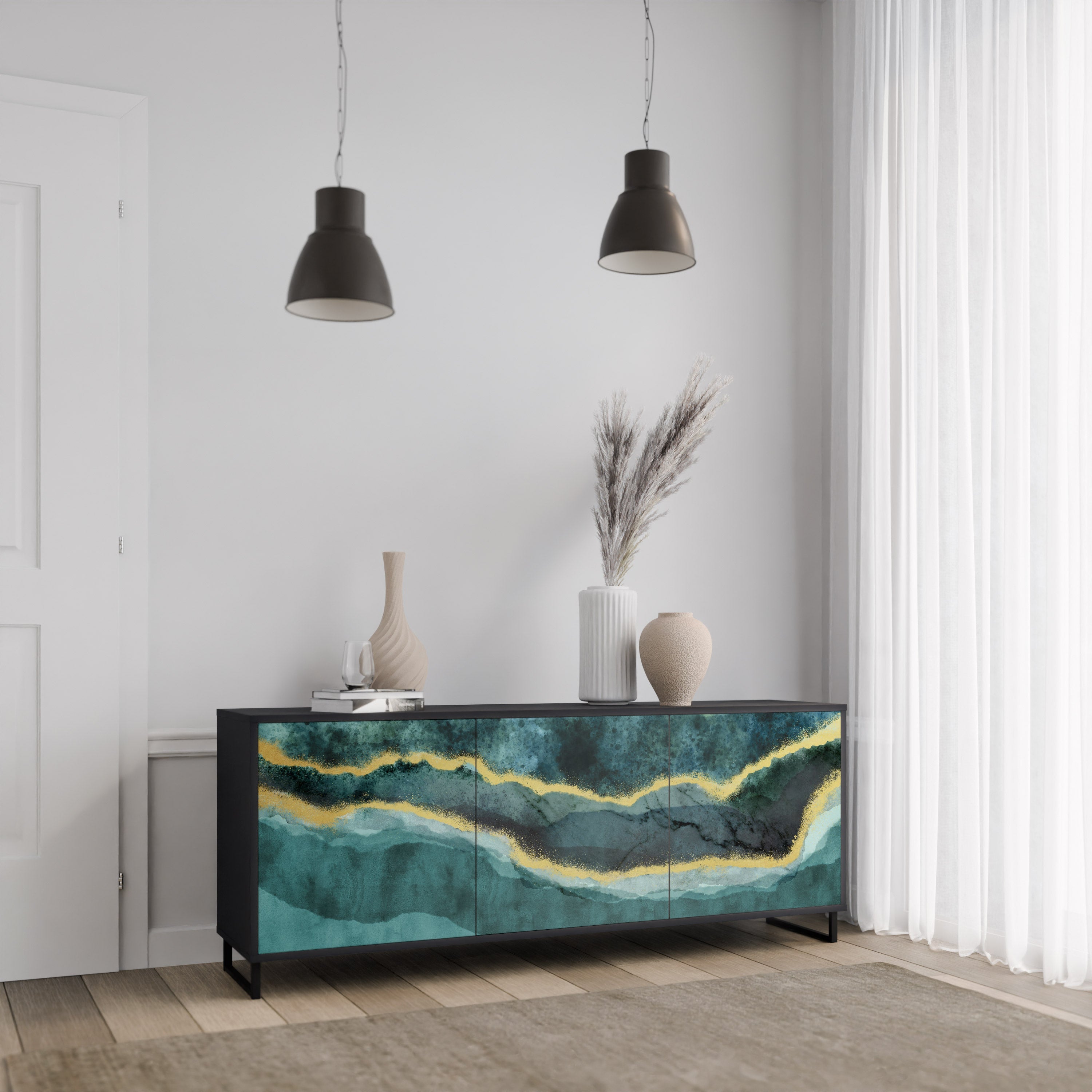 GOLDRUSH ODYSSEY 3-Door Sideboard in Black Finish