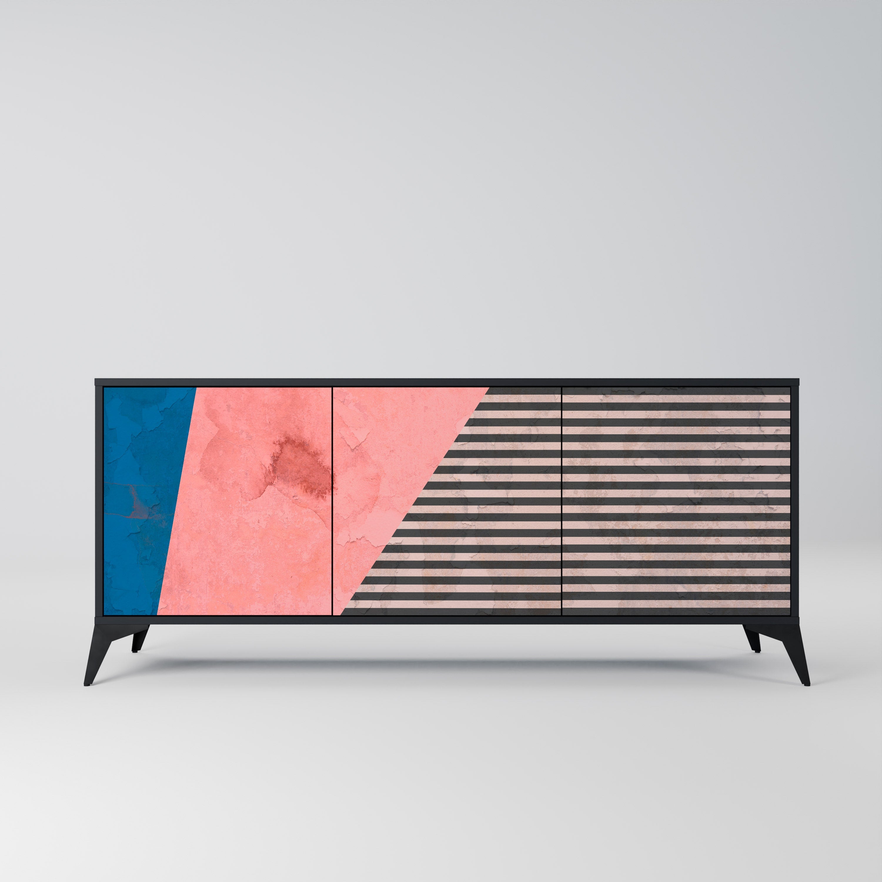 GLAMOROUS STRIPE 3-Door Sideboard in Black Finish