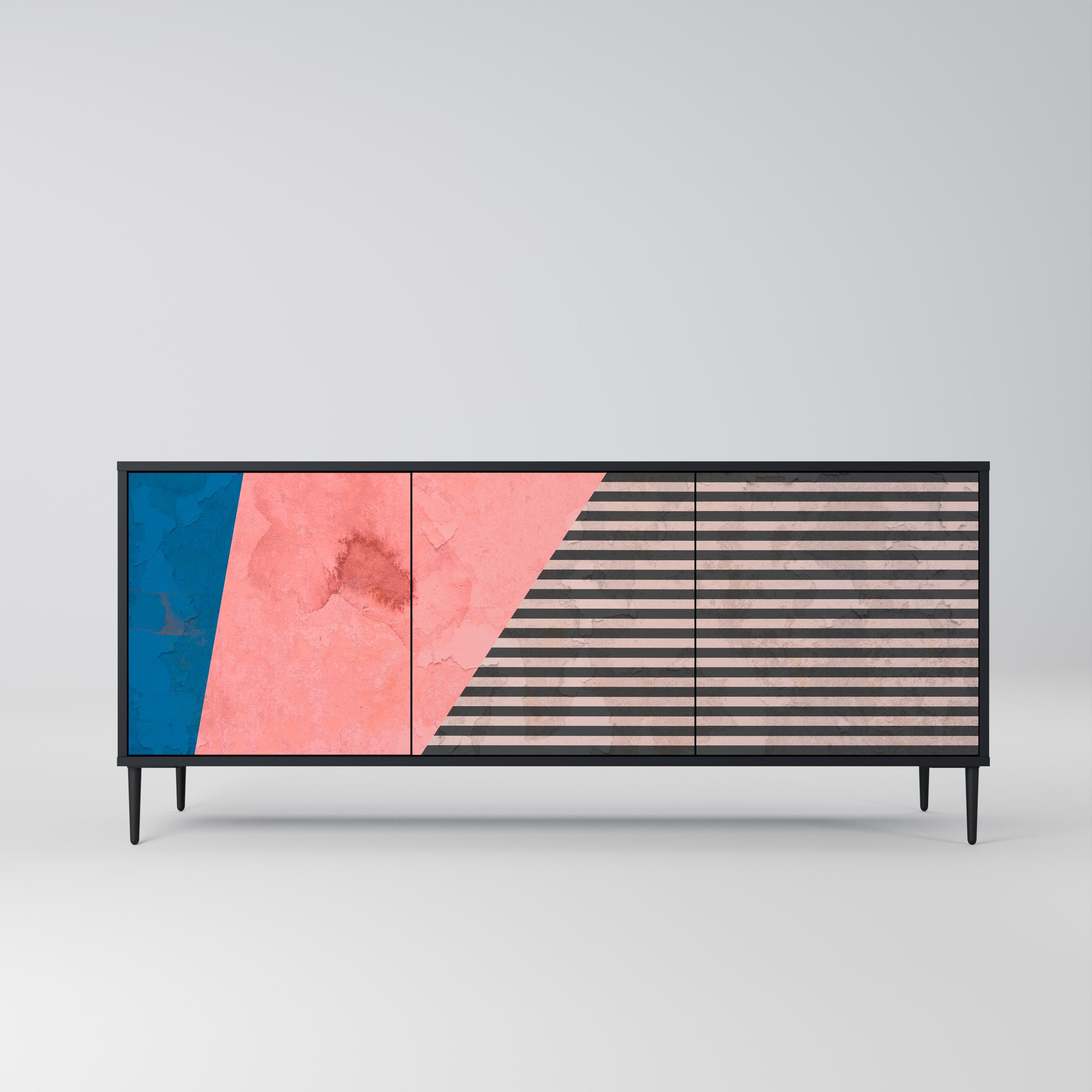 GLAMOROUS STRIPE 3-Door Sideboard in Black Finish