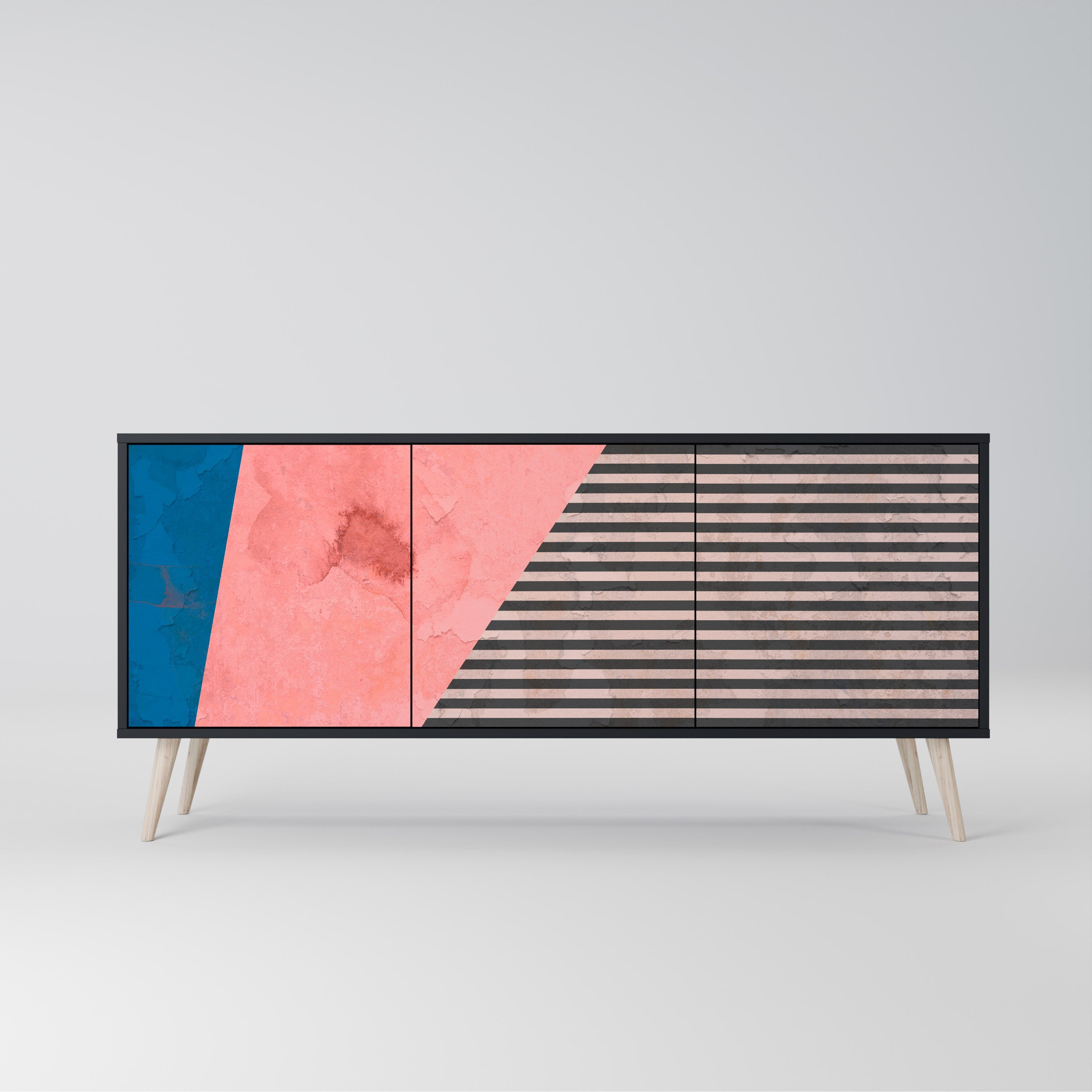 GLAMOROUS STRIPE 3-Door Sideboard in Black Finish
