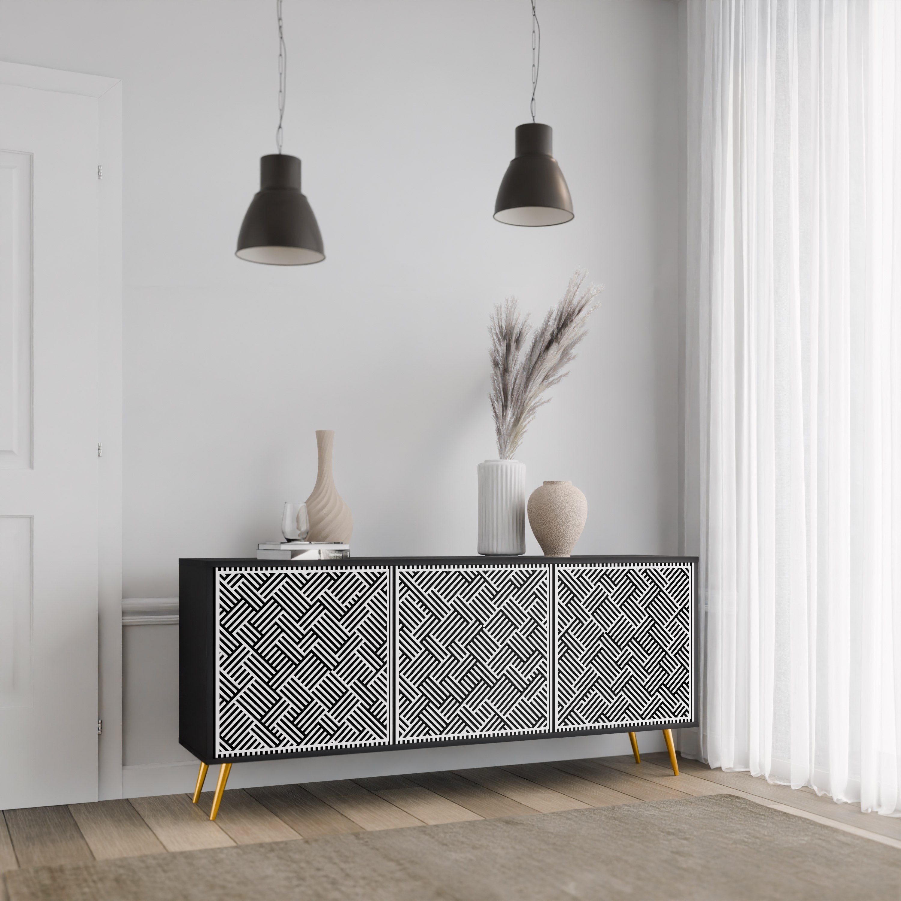 TEMPORARY SEQUENCE 3-Door Sideboard in Black Finish