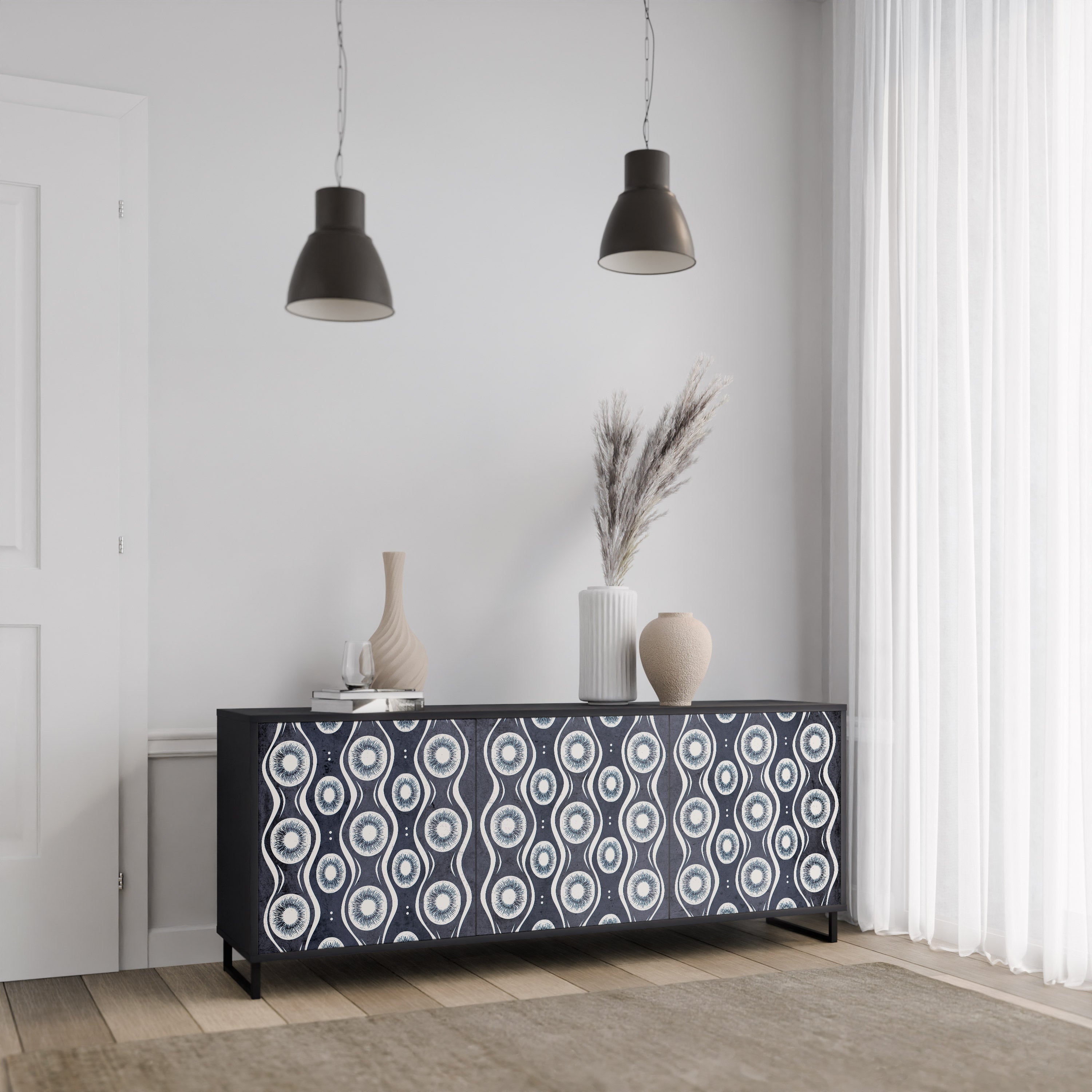 GRAPHITE EYES 3-Door Sideboard in Black Finish