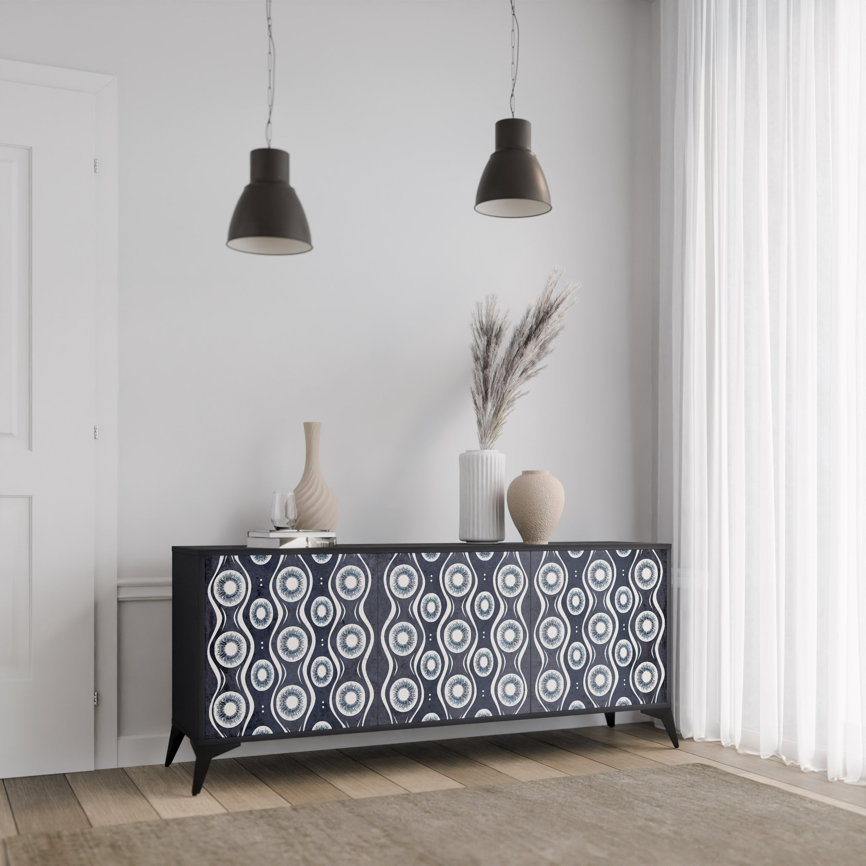 GRAPHITE EYES 3-Door Sideboard in Black Finish