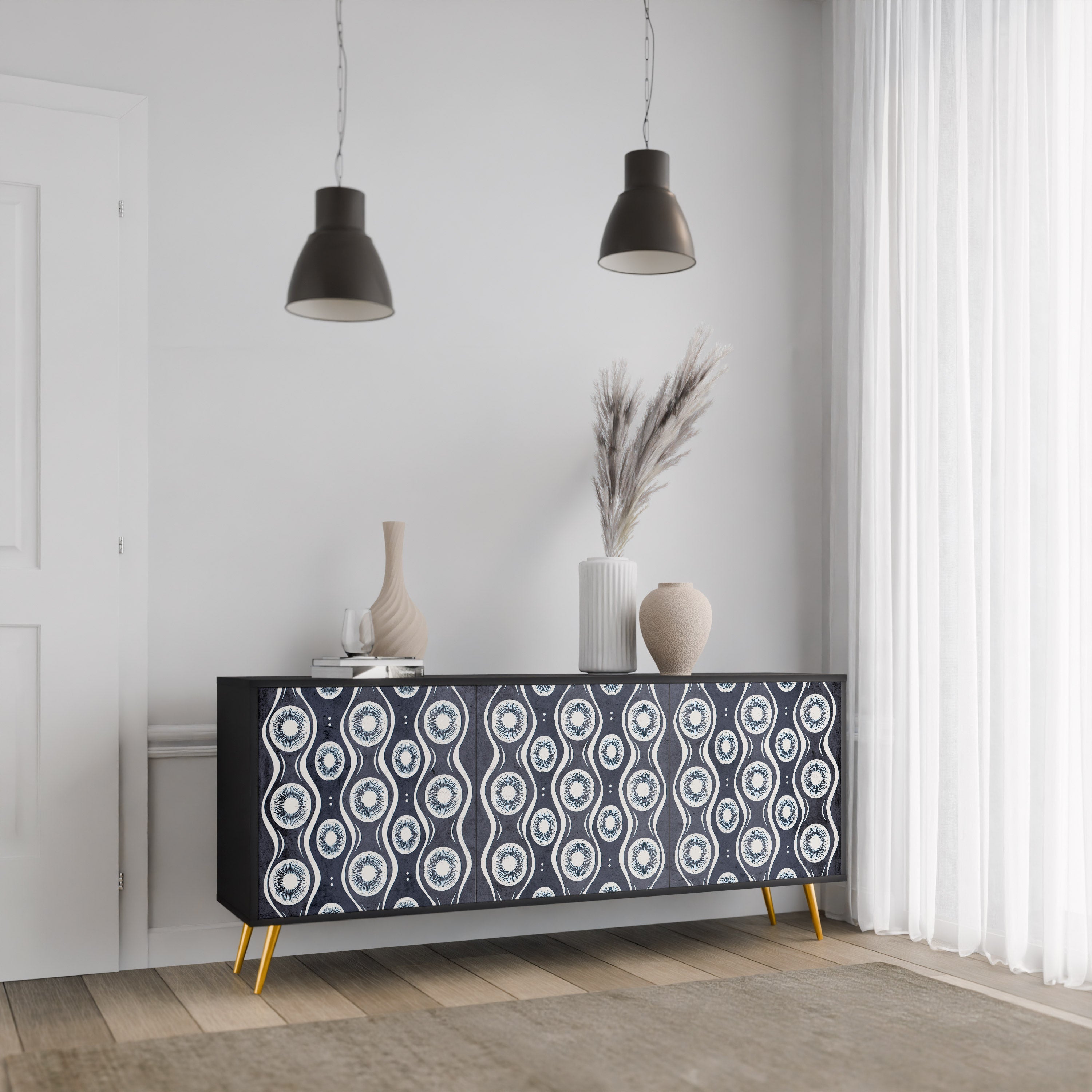 GRAPHITE EYES 3-Door Sideboard in Black Finish