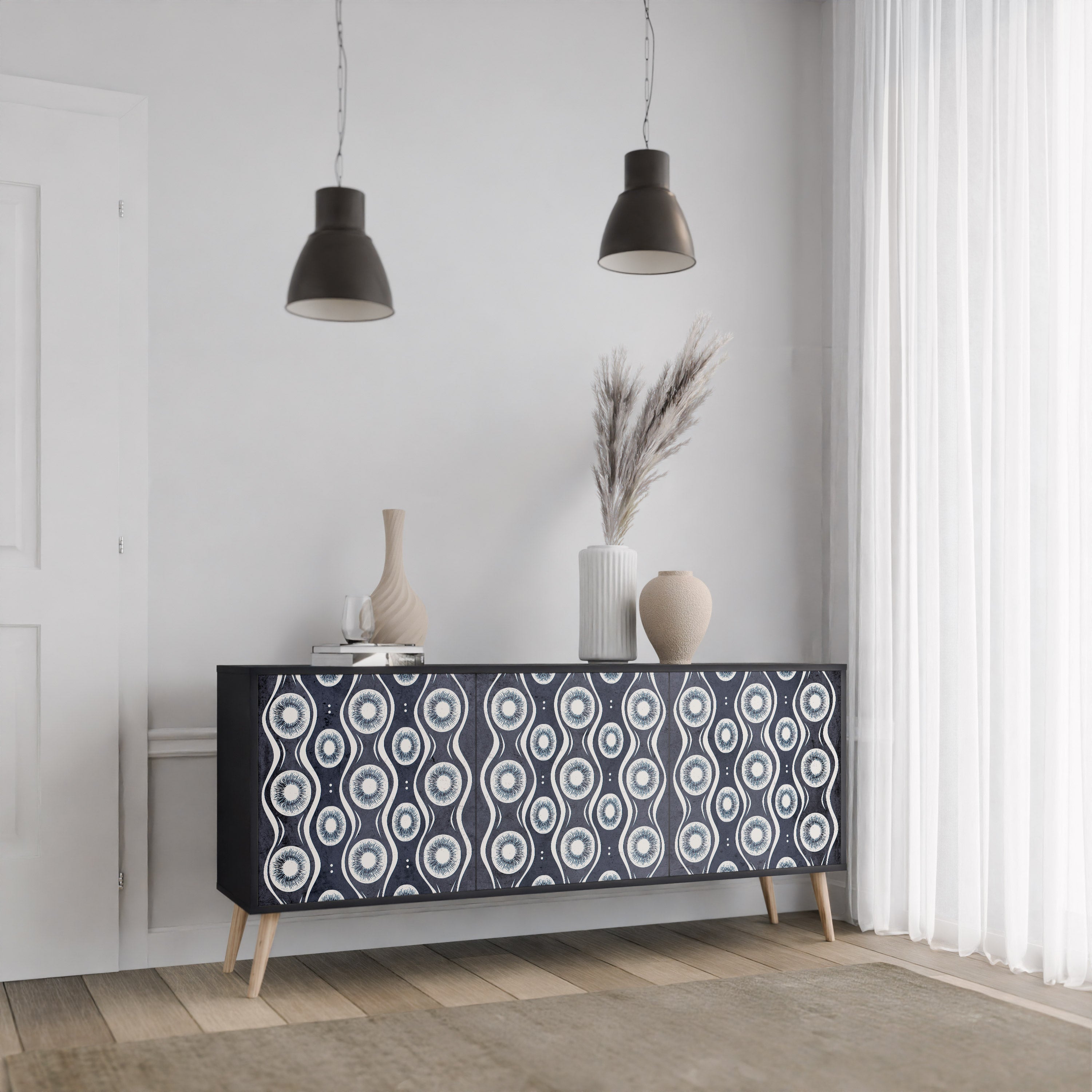 GRAPHITE EYES 3-Door Sideboard in Black Finish