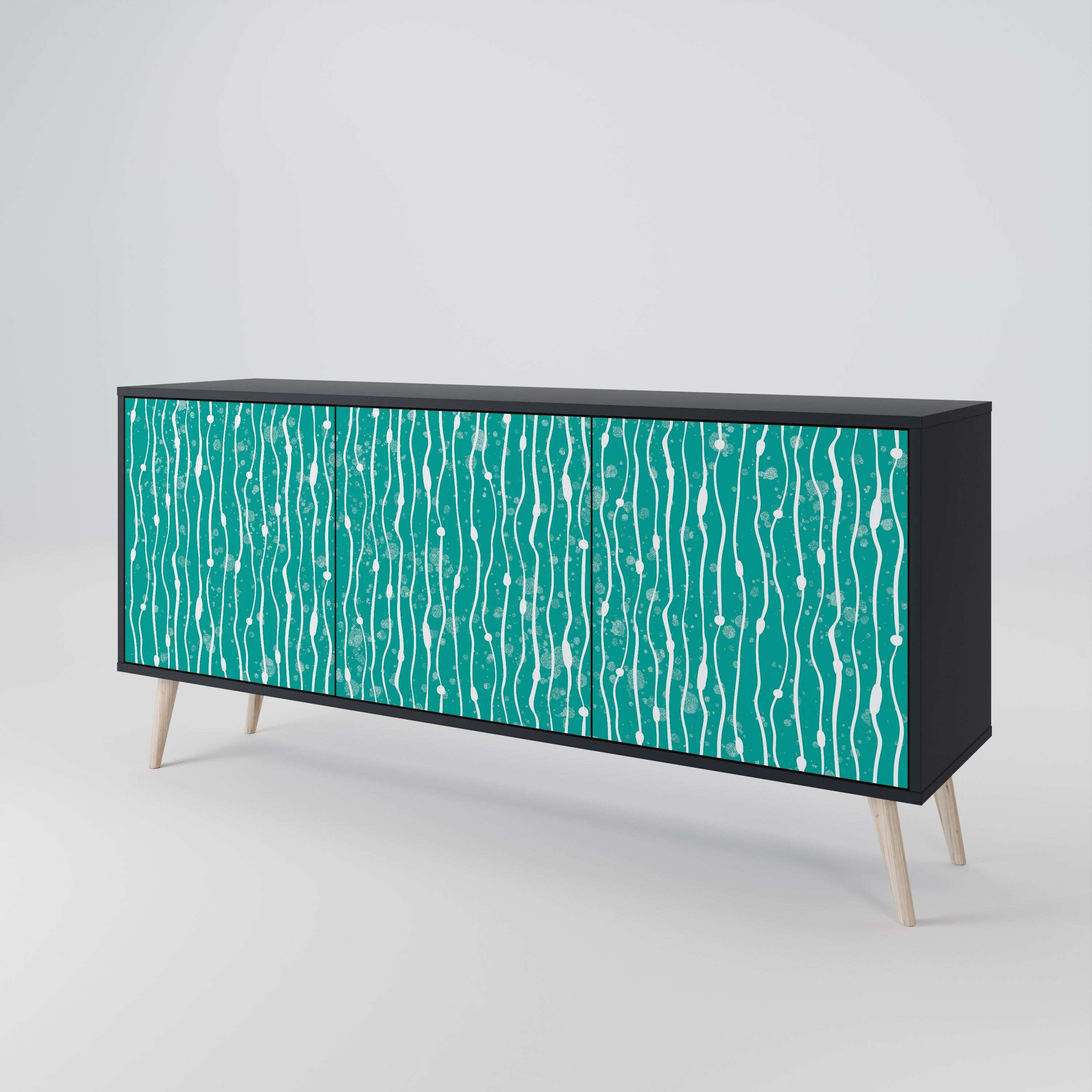 TURQUOISE RAIN 3-Door Sideboard in Black Finish
