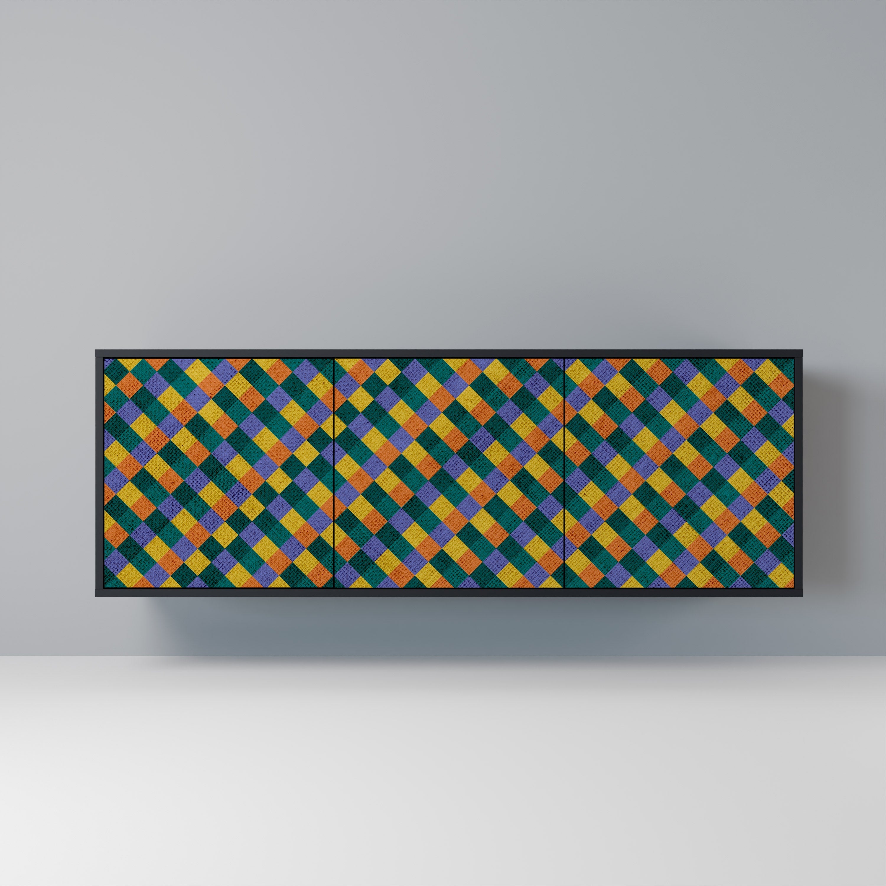 PAINTED SQUARES MIX 3-Door Sideboard in Black Finish