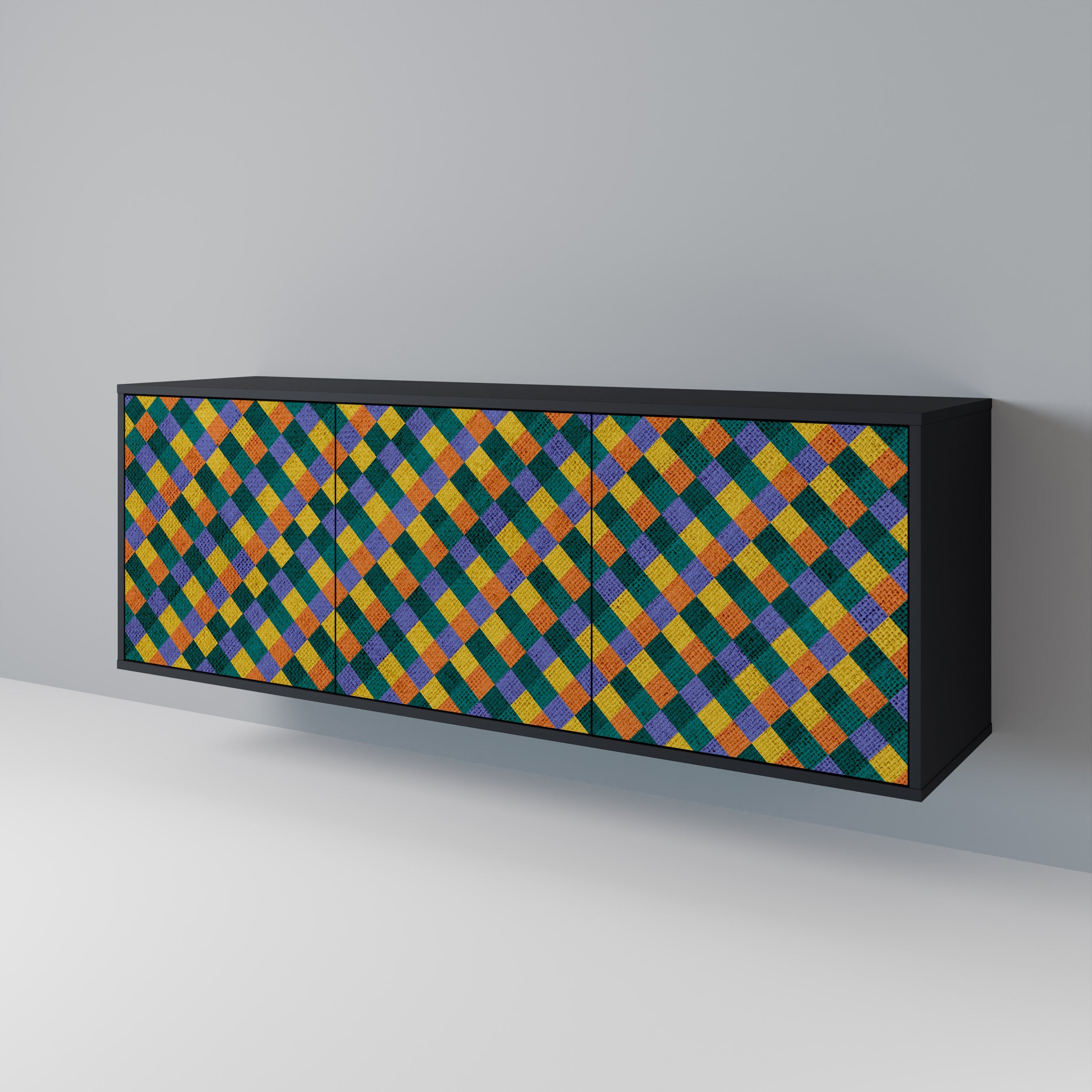 PAINTED SQUARES MIX 3-Door Sideboard in Black Finish