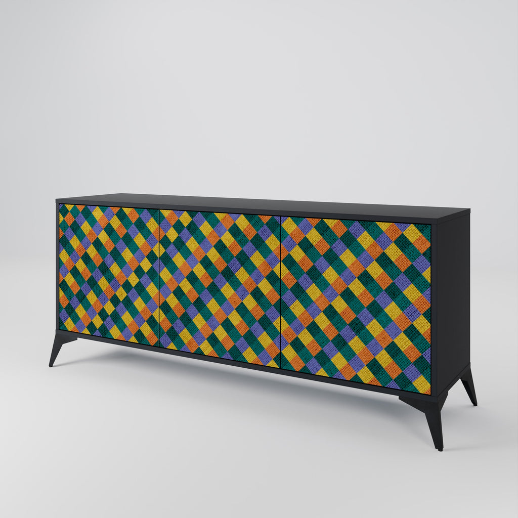 Μπουφές 3 θυρών PAINTED SQUARES MIX σε μαύρο φινίρισμα