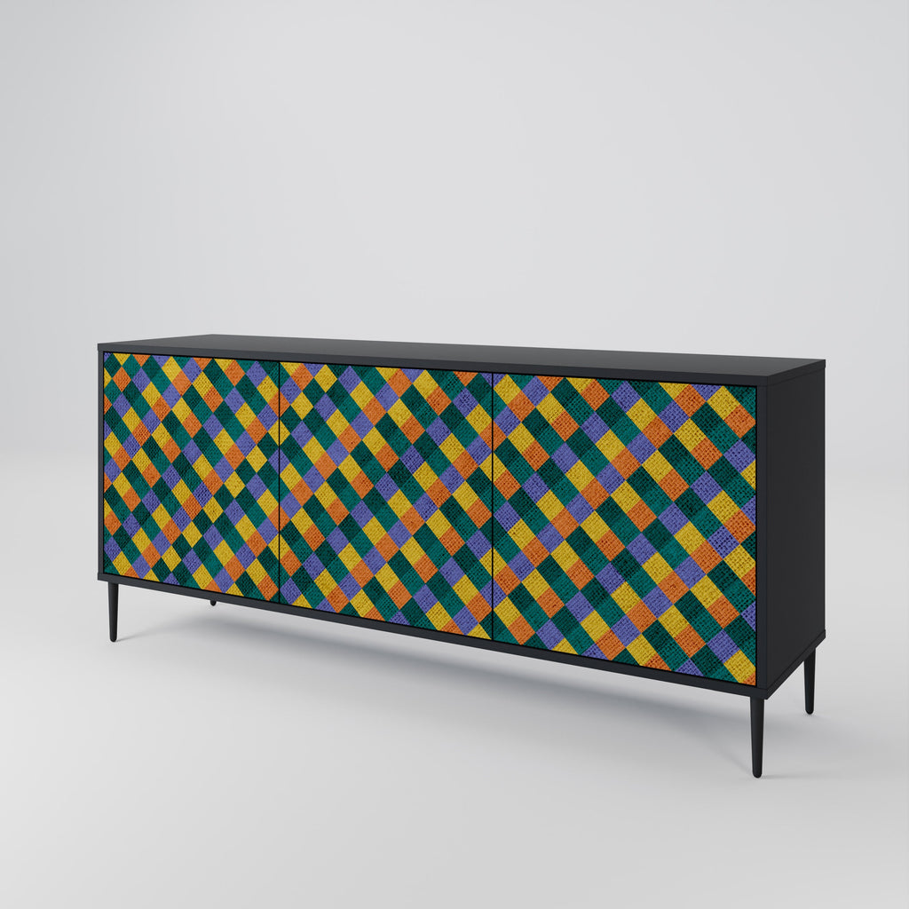 Μπουφές 3 θυρών PAINTED SQUARES MIX σε μαύρο φινίρισμα