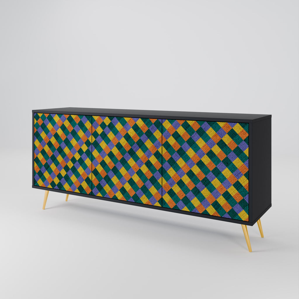 Μπουφές 3 θυρών PAINTED SQUARES MIX σε μαύρο φινίρισμα
