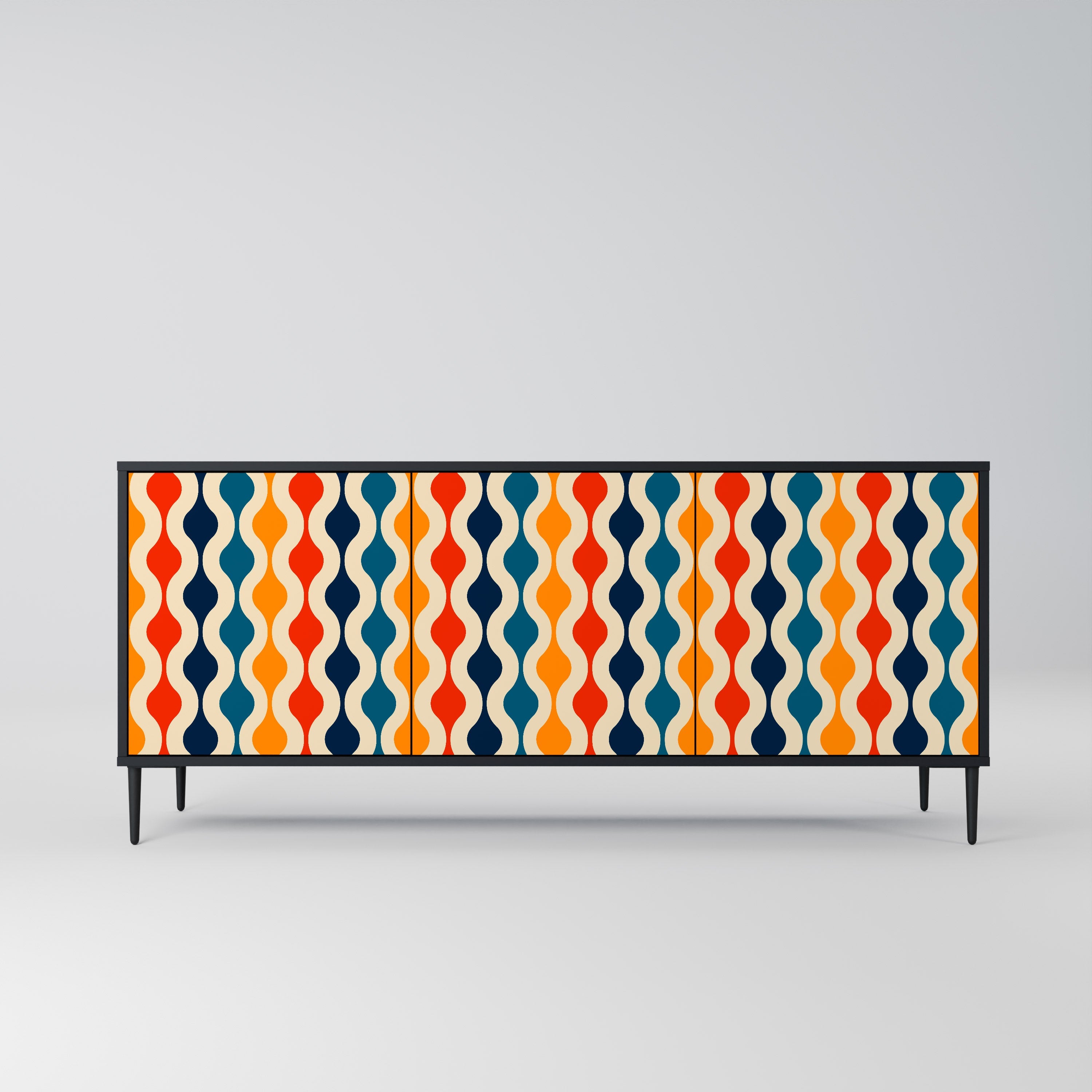 COLORFUL NOSTALGIA 3-Door Sideboard in Black Finish