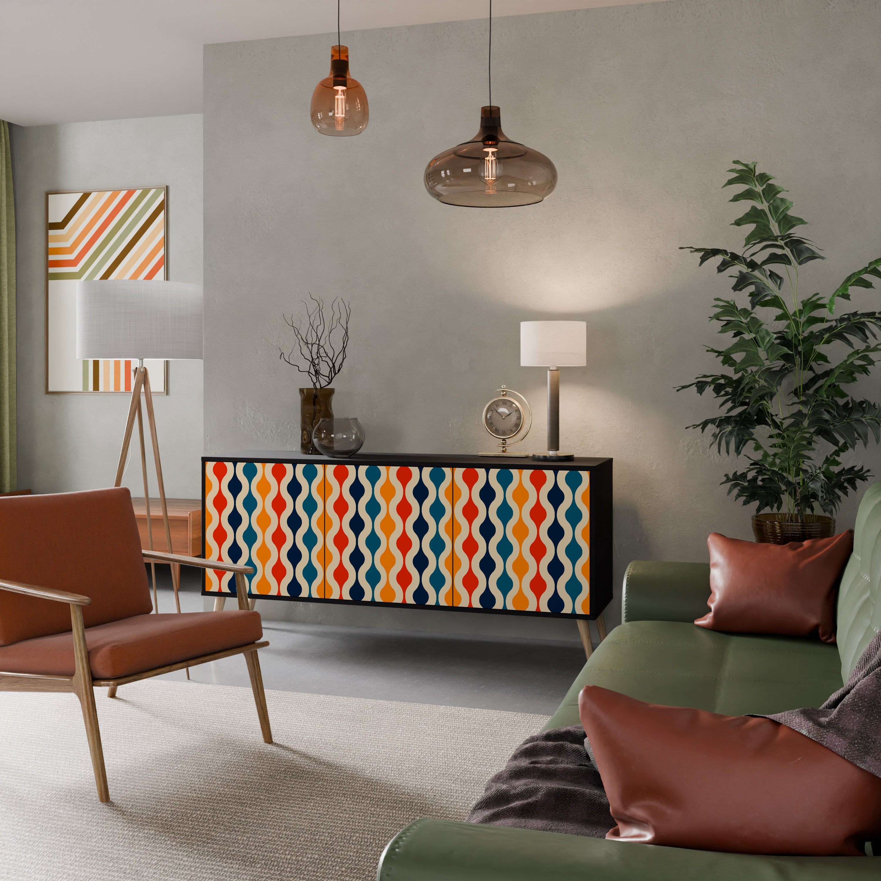 COLORFUL NOSTALGIA 3-Door Sideboard in Black Finish