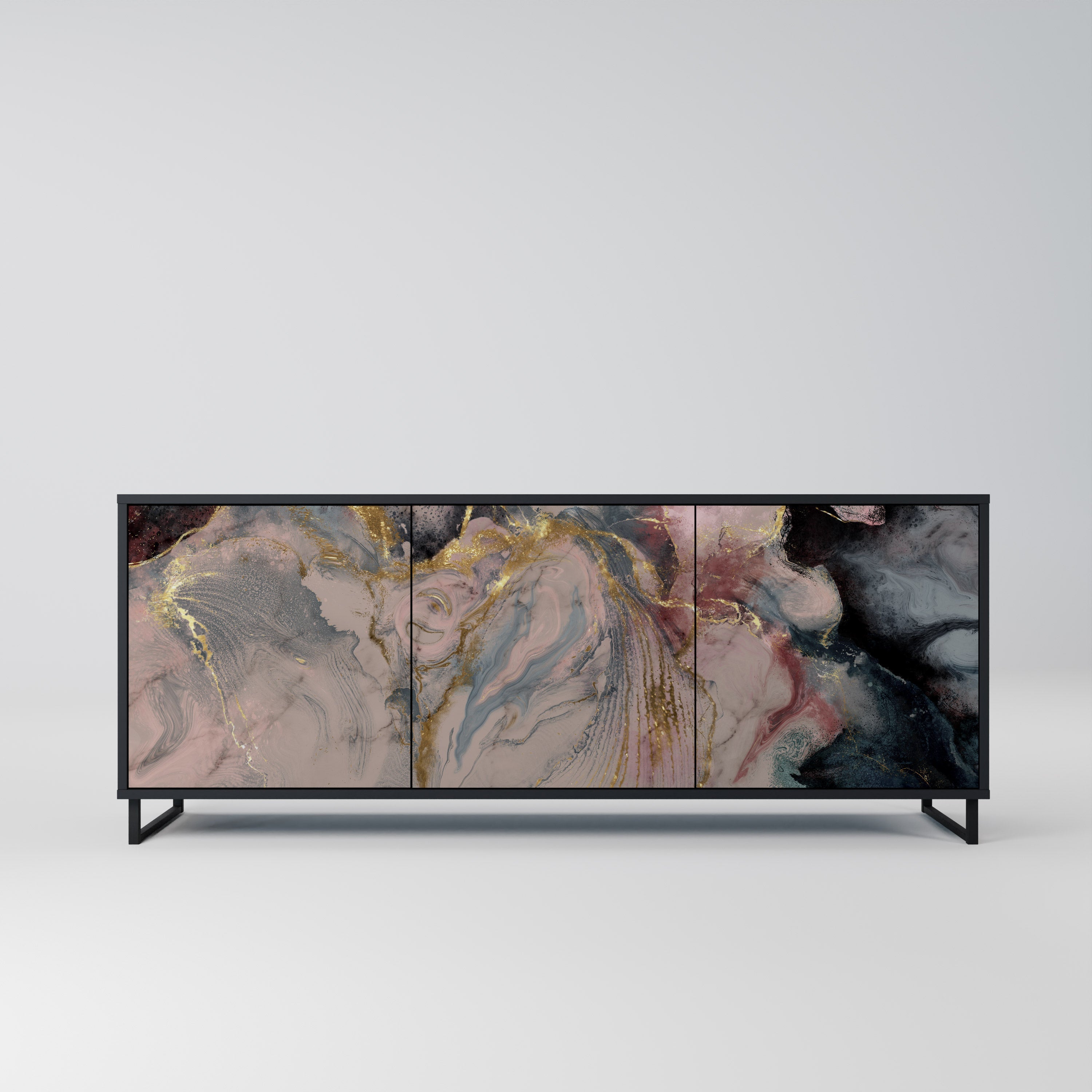 GILDED SWIRLS 3-Door Sideboard in Black Finish